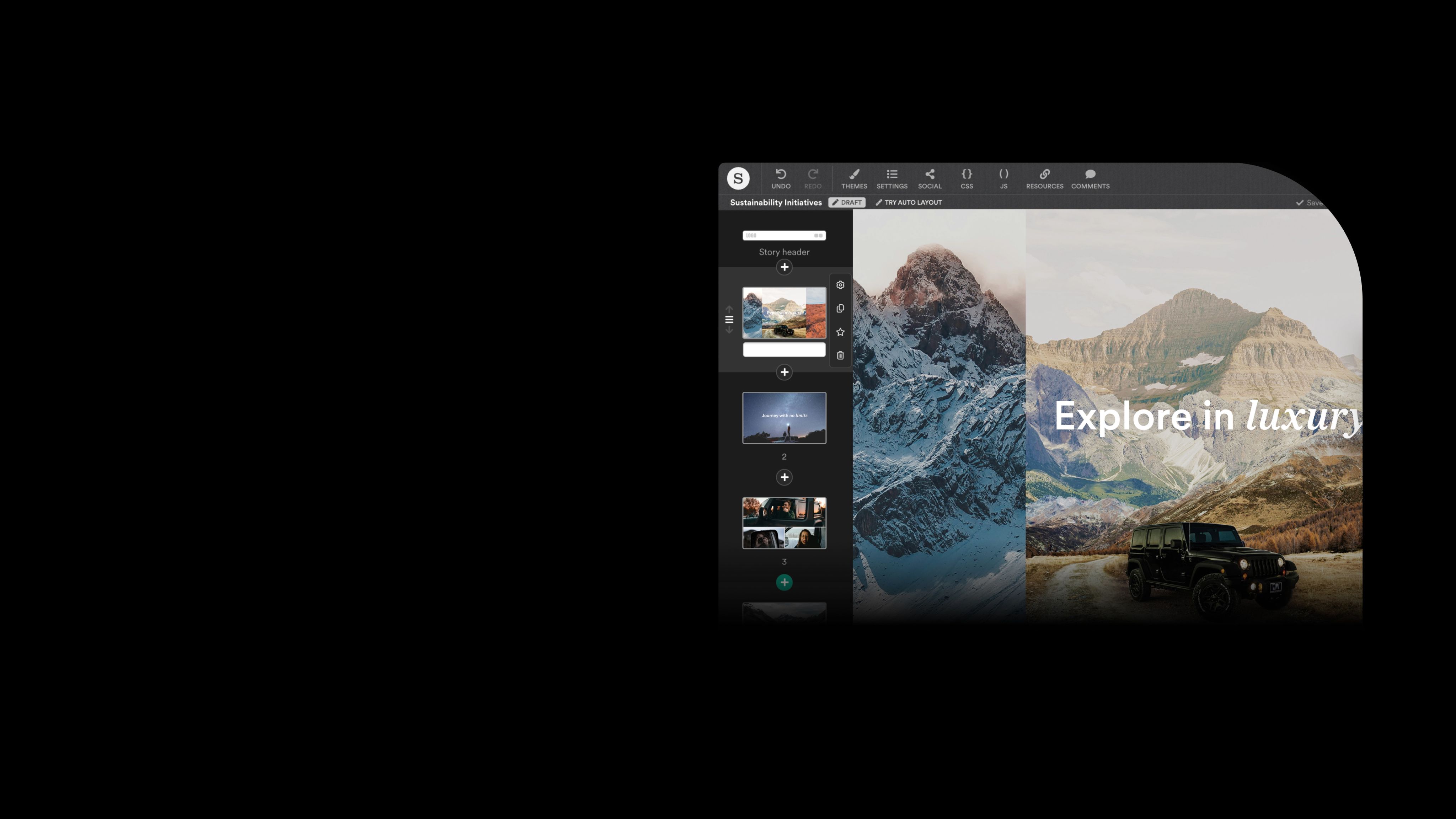 A screenshot of Shorthand's story editor.