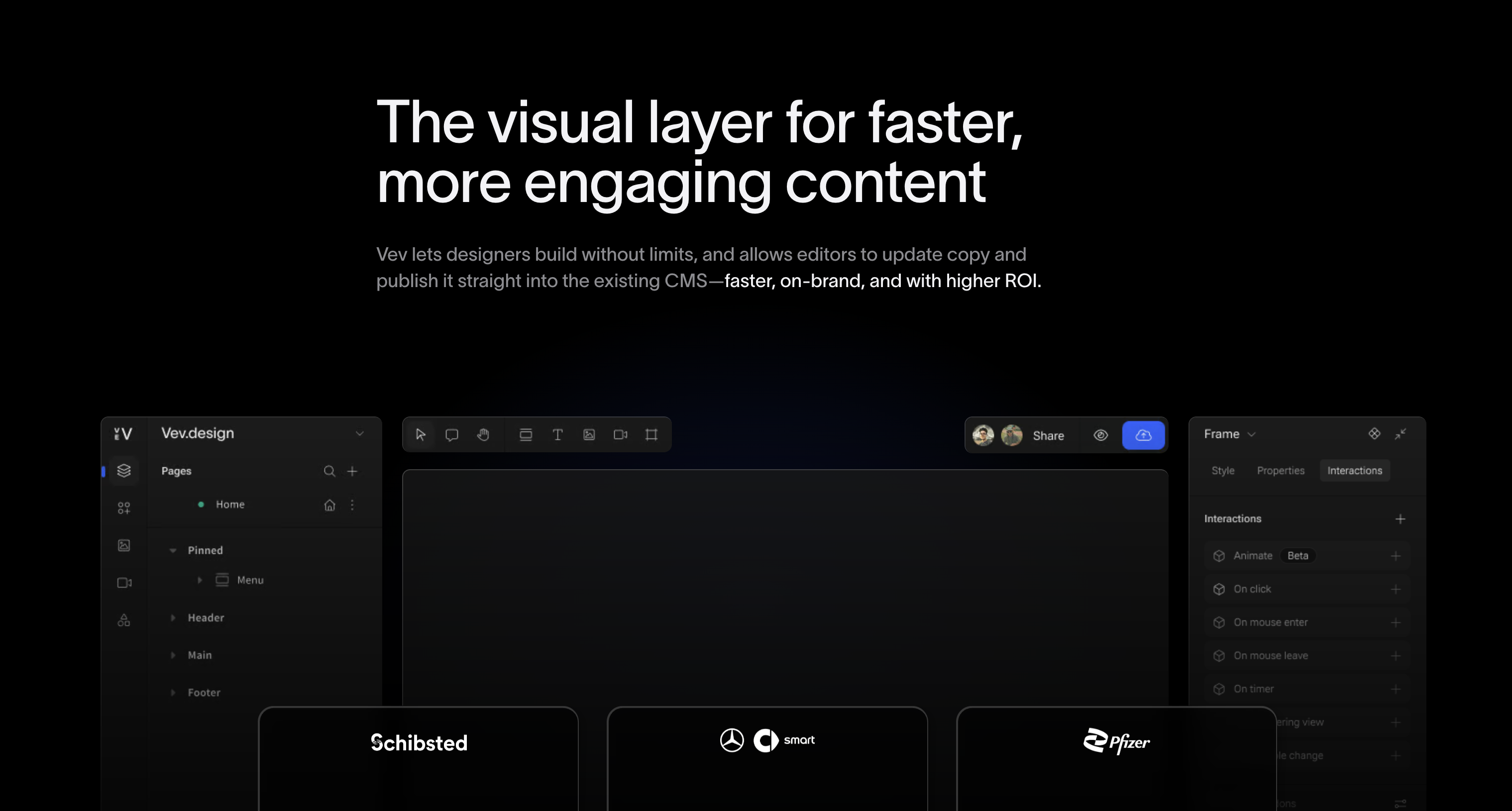 A screenshot from the Vev homepage.