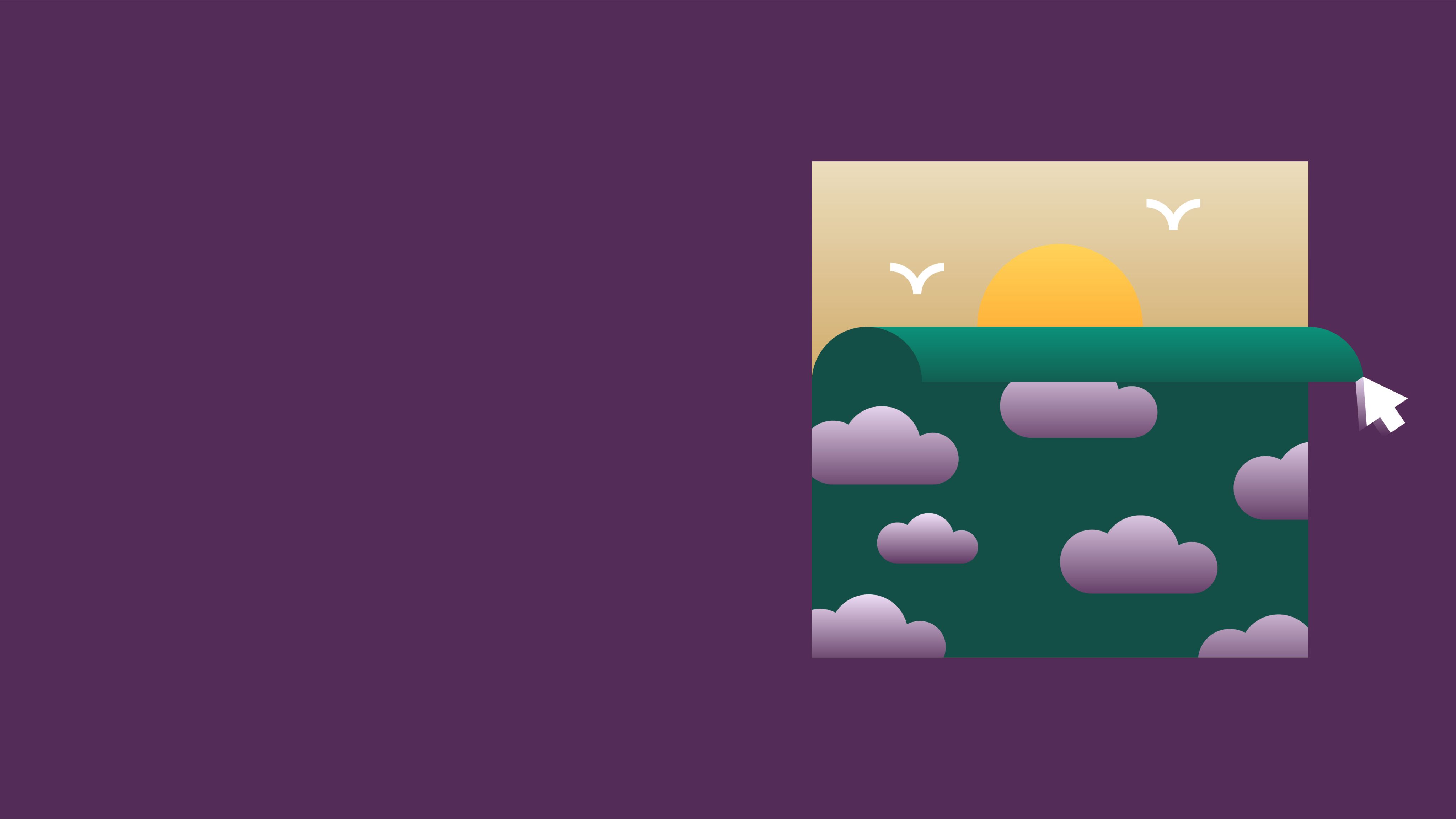Illustration of a computer cursor peeling a picture of clouds down to reveal a picture of a sunny sky.