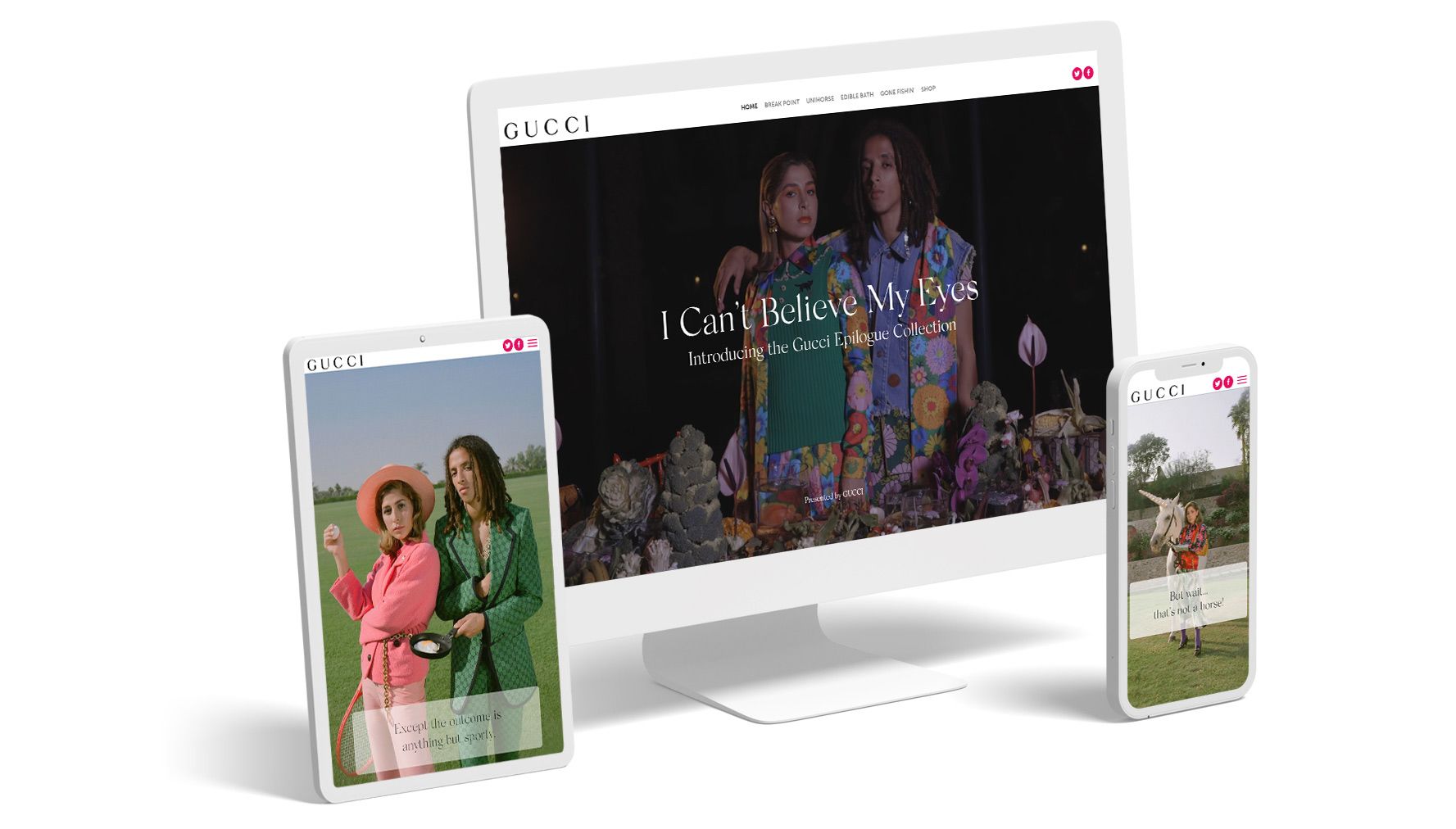 Screenshots from the native advertising — otherwise known as sponsored content — from Gucci and Savoir Flair