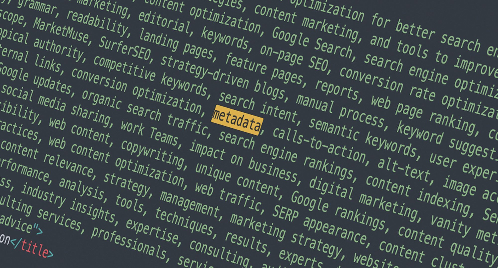 Light green text on a dark green background, with the word 'metadata' highlighted in yellow