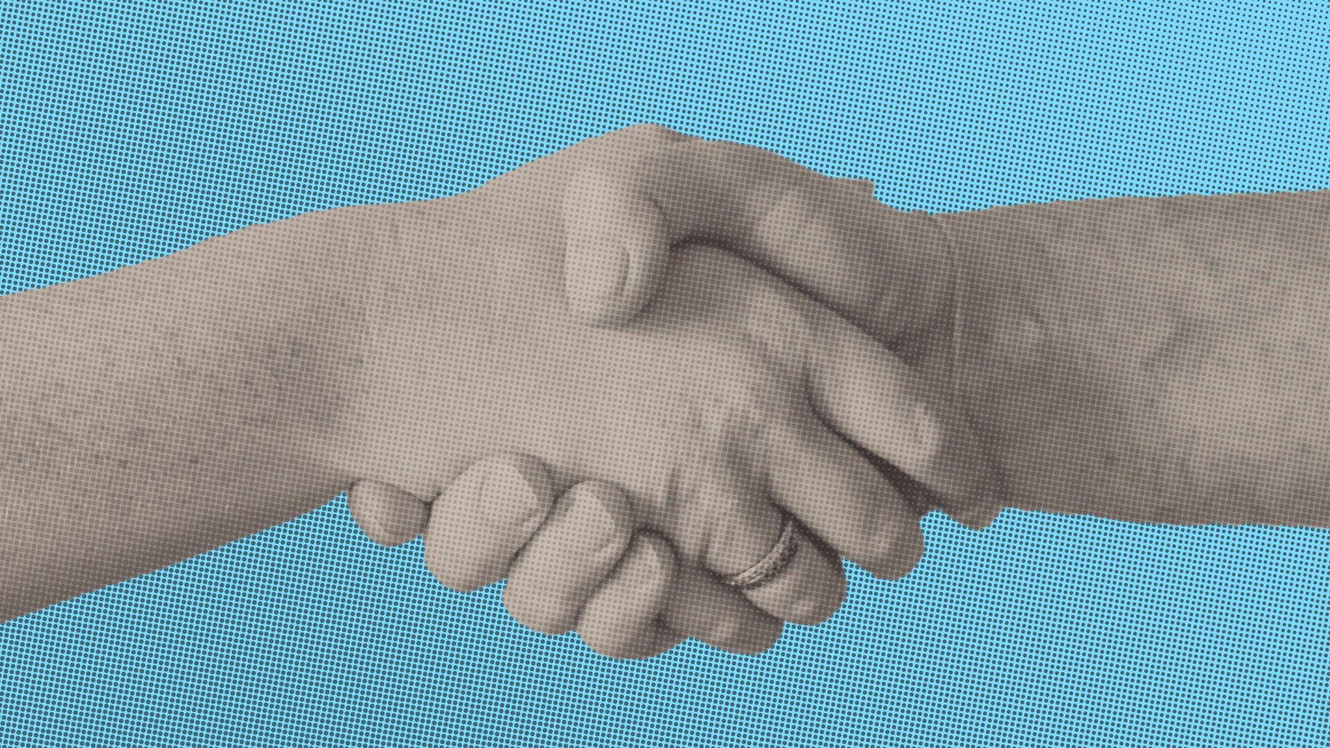 Content strategy for nonprofits title image: Two hands shaking before a blue background