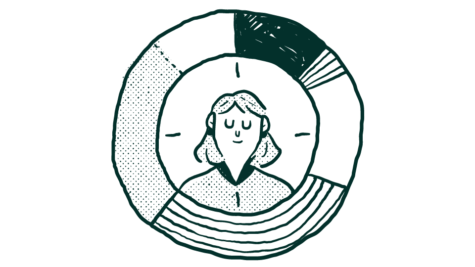 Cartoon illustration of a lady in the middle of a donut graph.