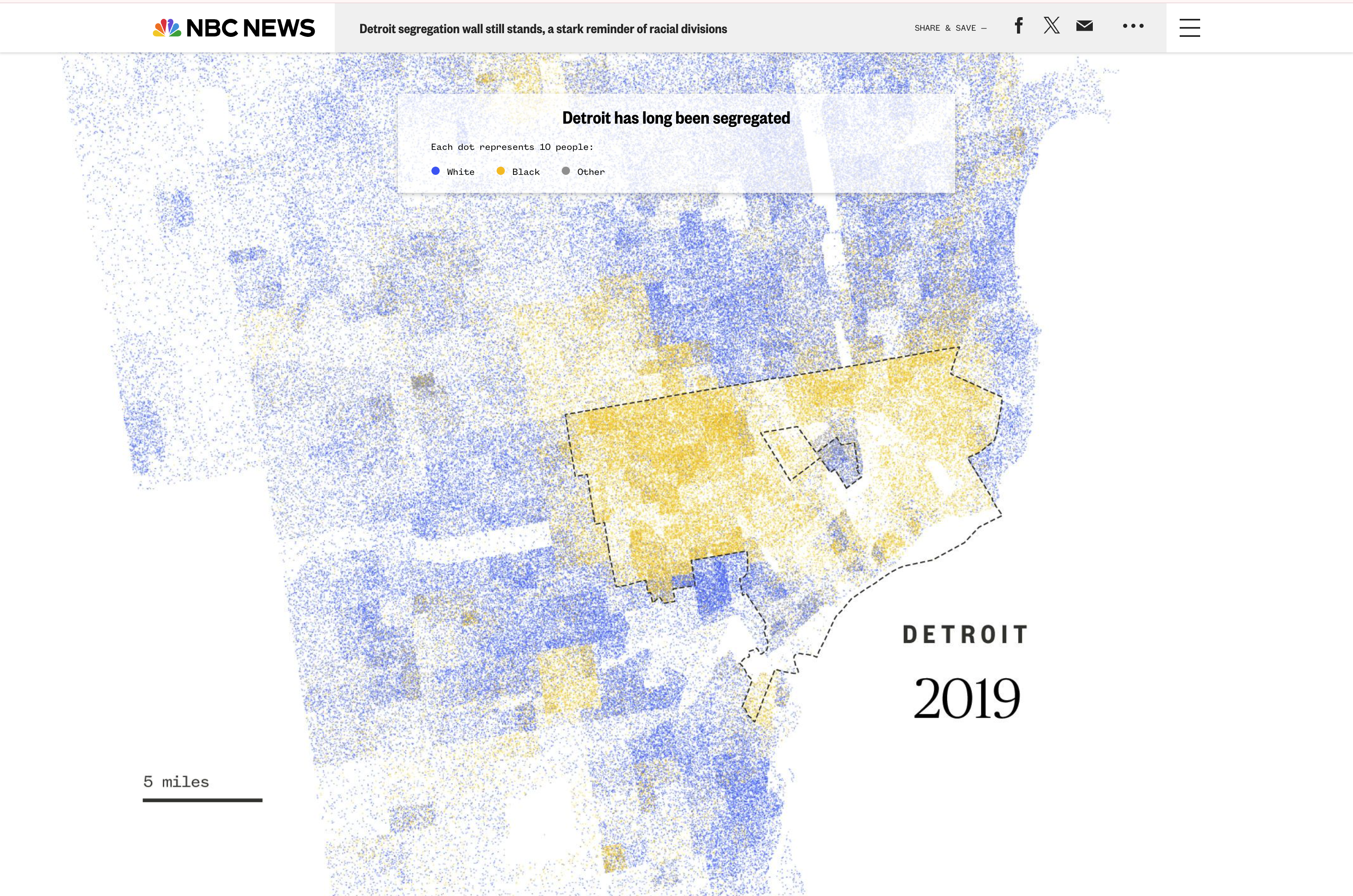 Map showing Detroit in 2019 and colour coded information