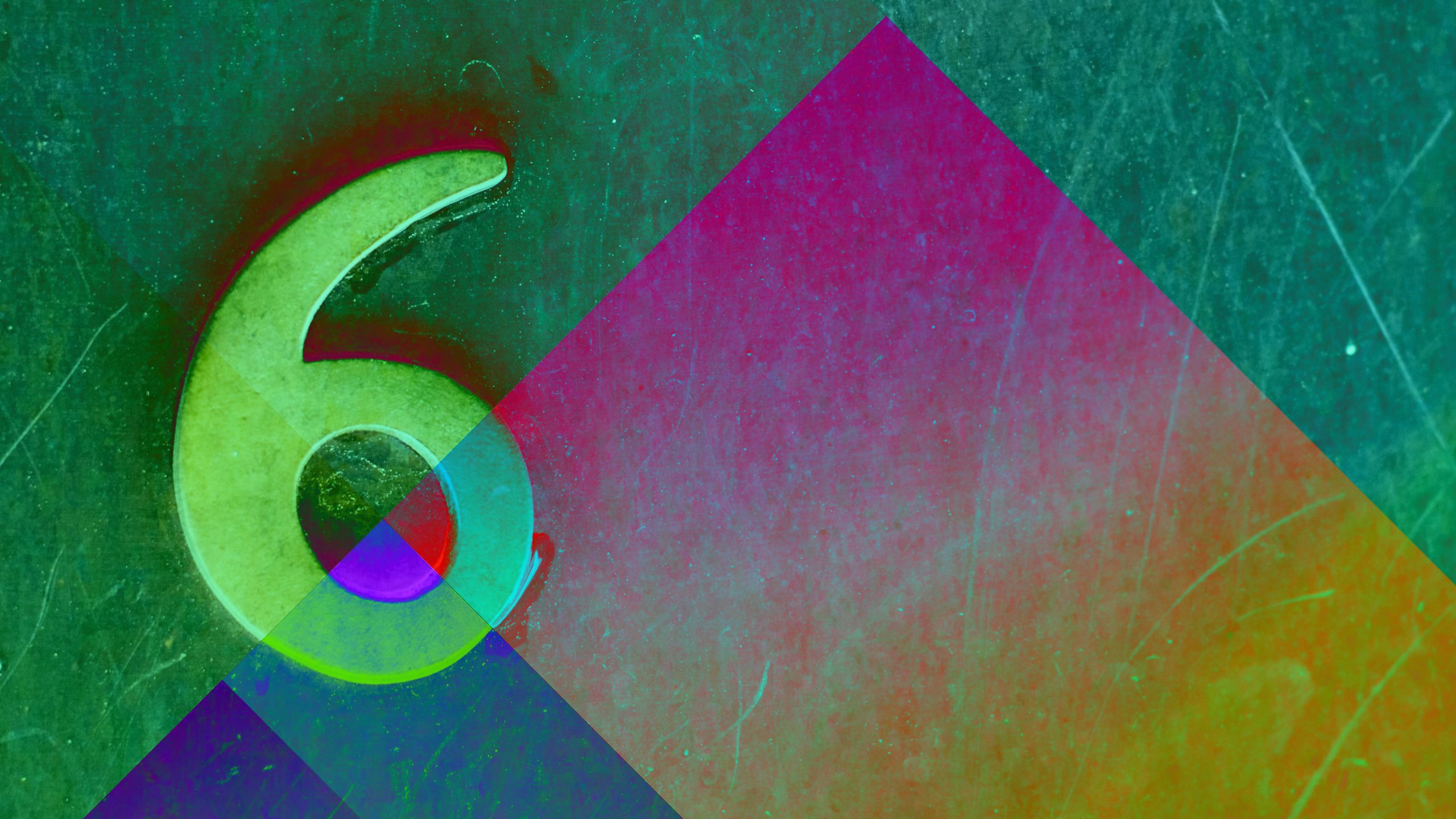 Colourful geometrics shapes with a prominent '6'