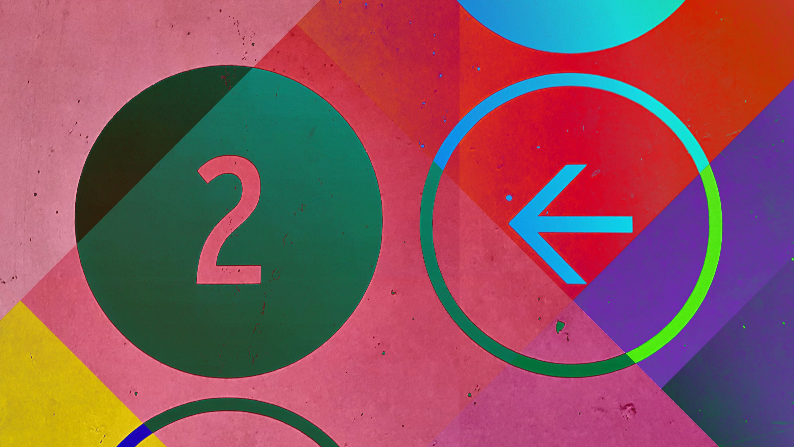 Colourful geometrics shapes with a prominent '2'
