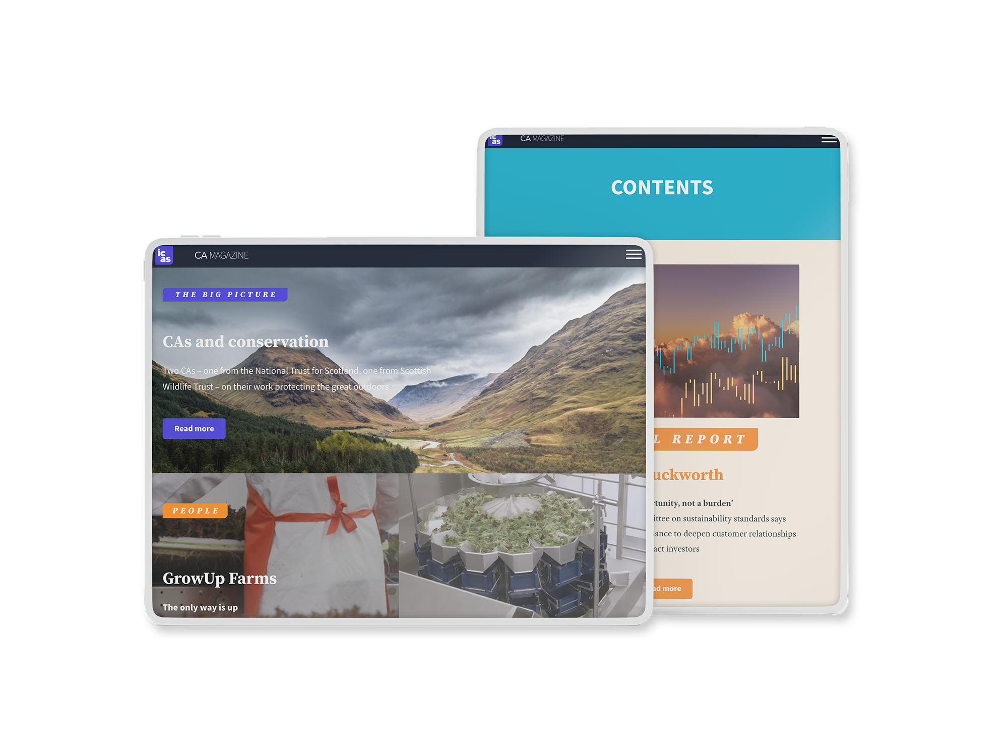 Screens showing CA Magazine