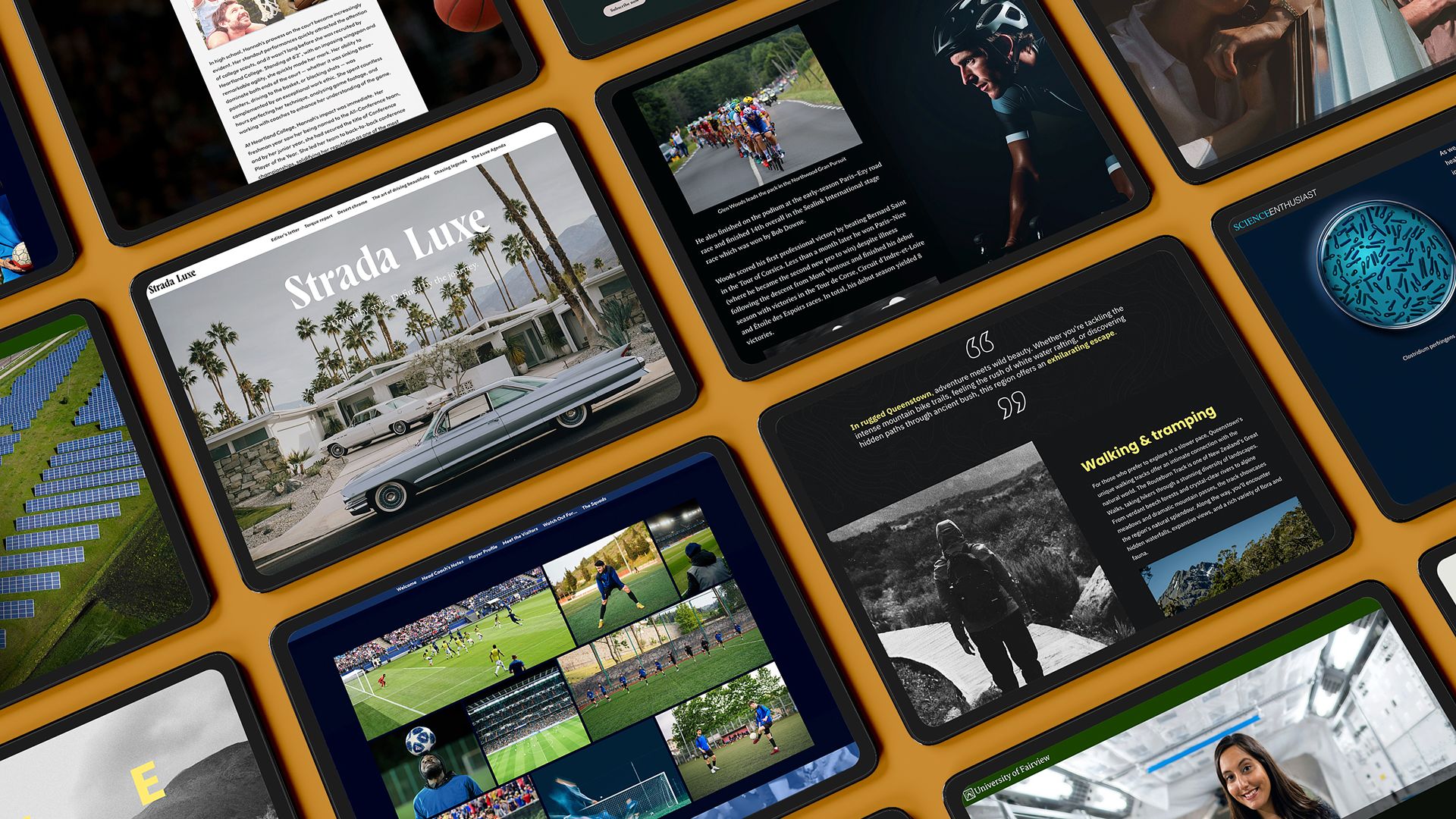 Tile pattern of images featuring digital magazine templates