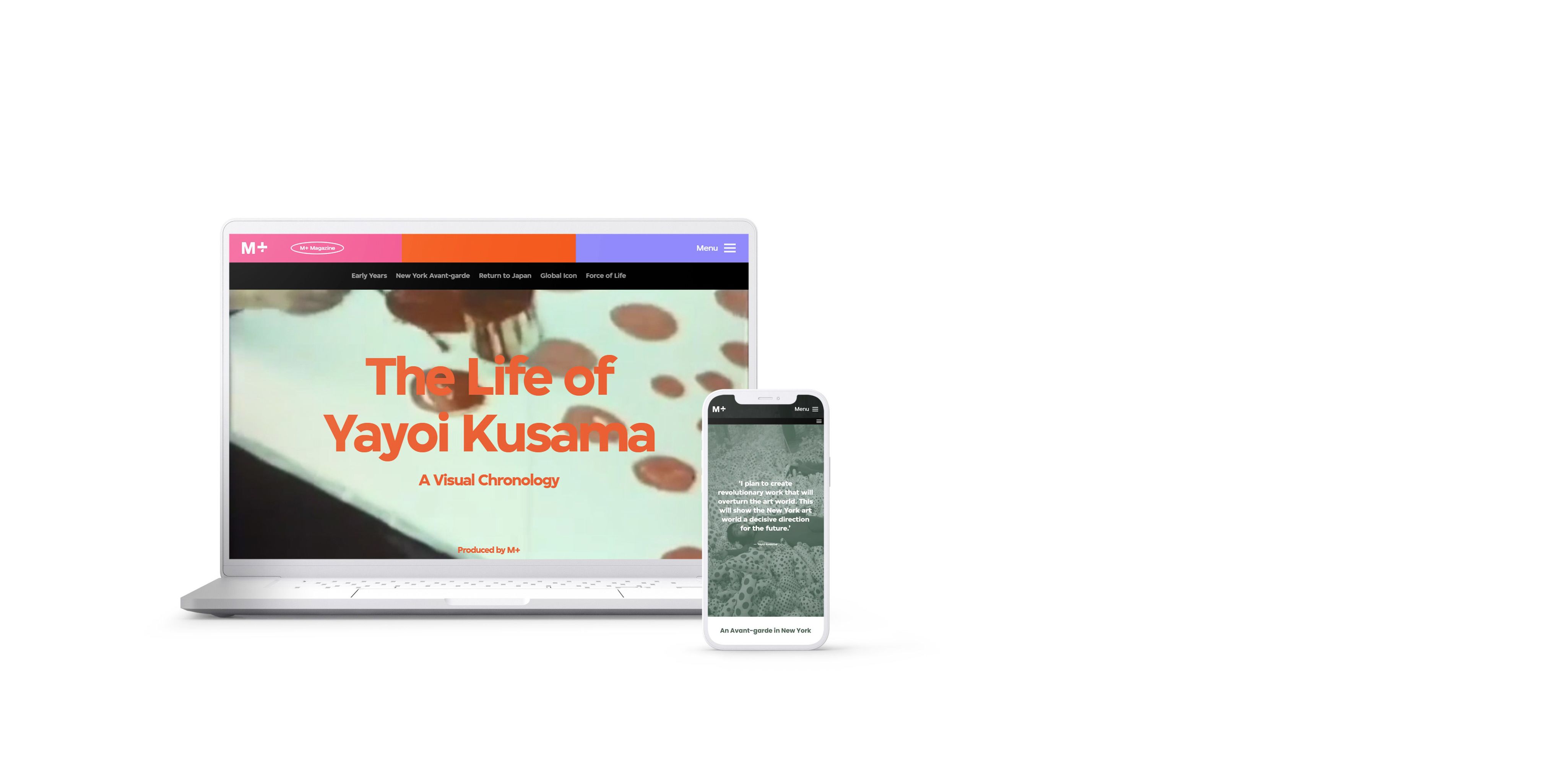 Screenshots from digital publishing content from M+ Magazine