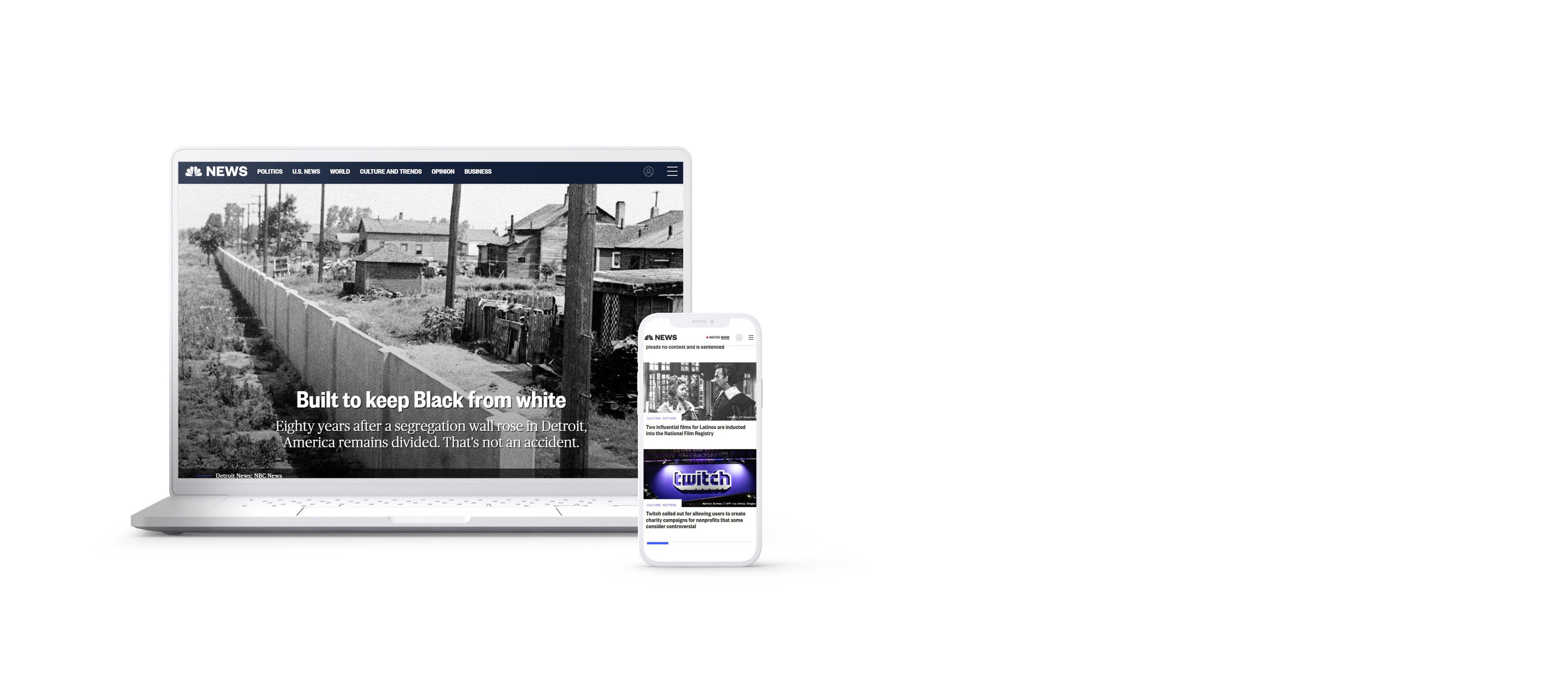 Screenshots from digital publishing content from NBC News