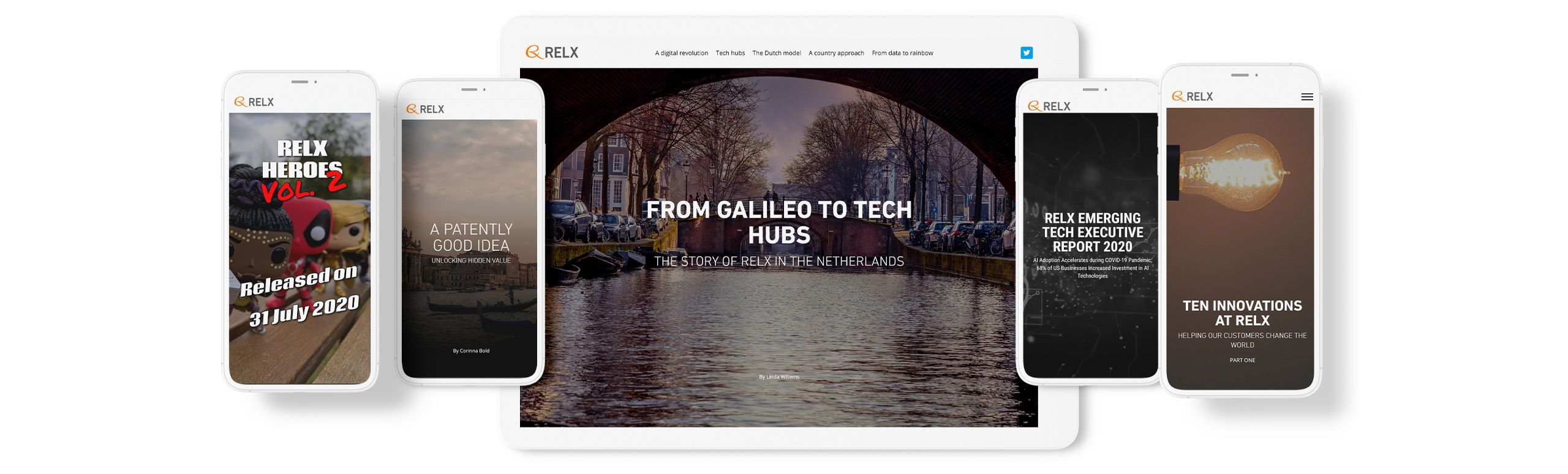 Screenshots from RELX's digital stories.