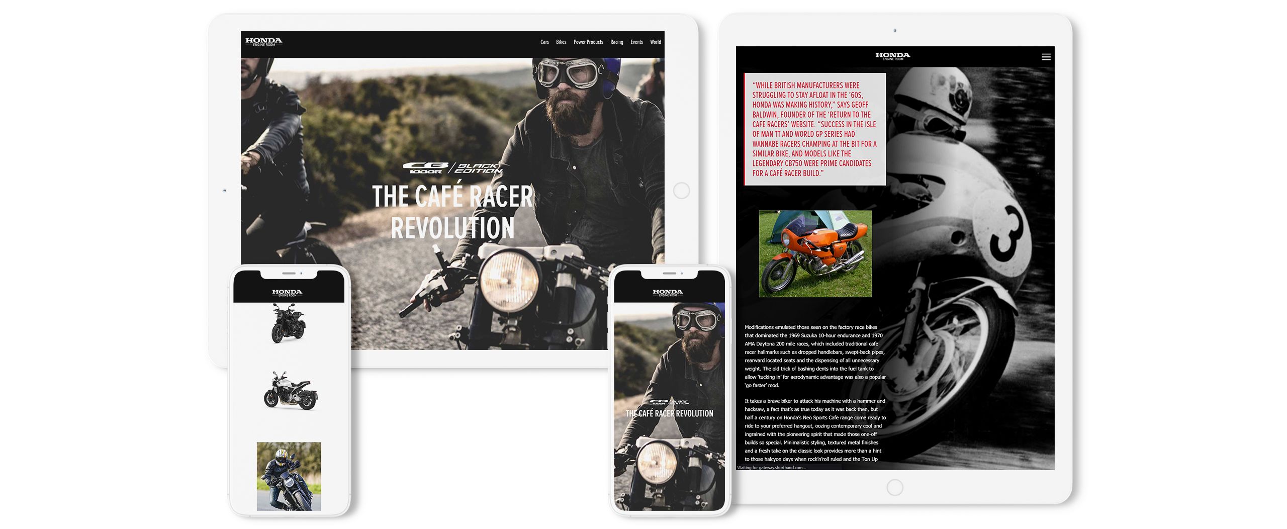 Screenshots from Honda's digital story, The Cafe Racer Revolution