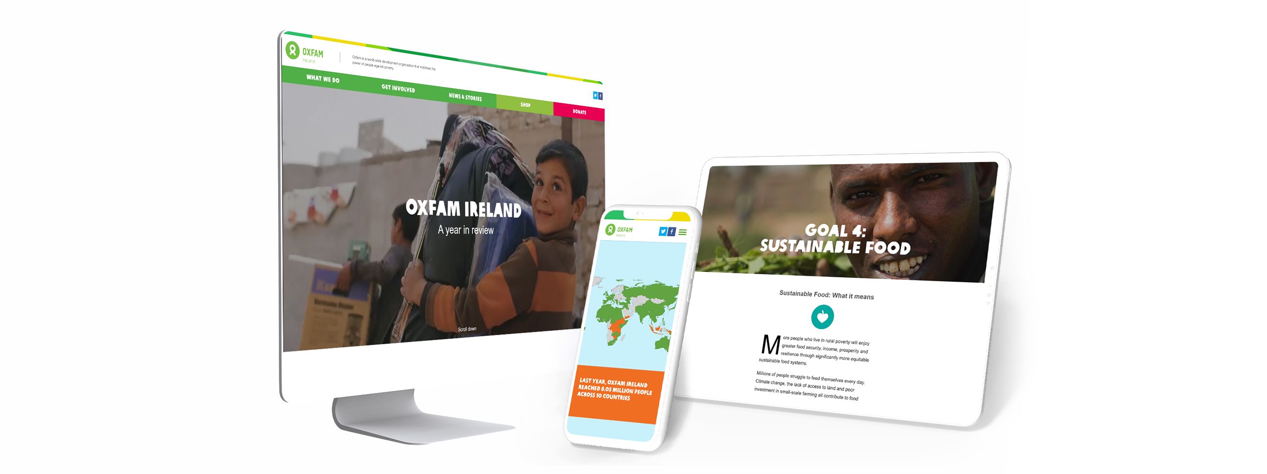 Screenshots from Oxfam Ireland's digital storytelling, A Year in Review.