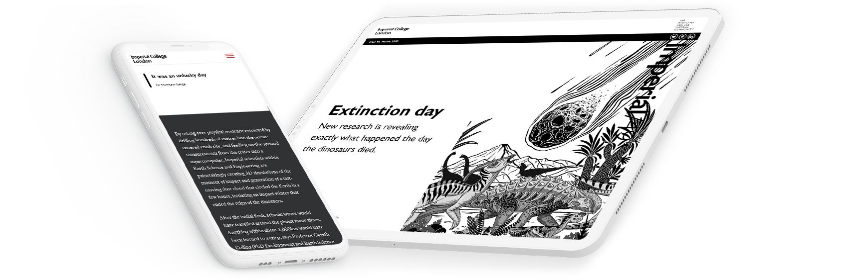 Screenshots from Imperial College London's digital magazine