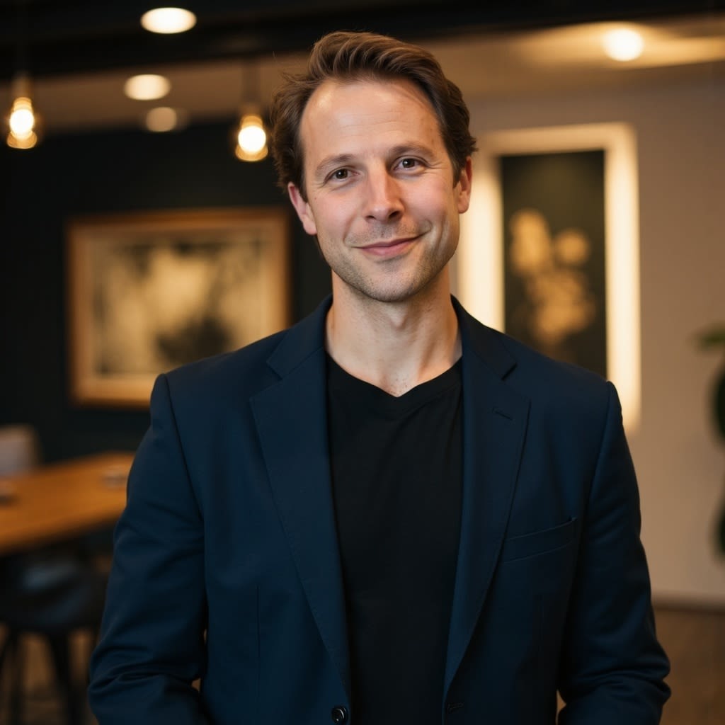 Headshot of a man with white skin and dark hair wearing a dark suit. Neuroscientist Jared Cooney Horvath.