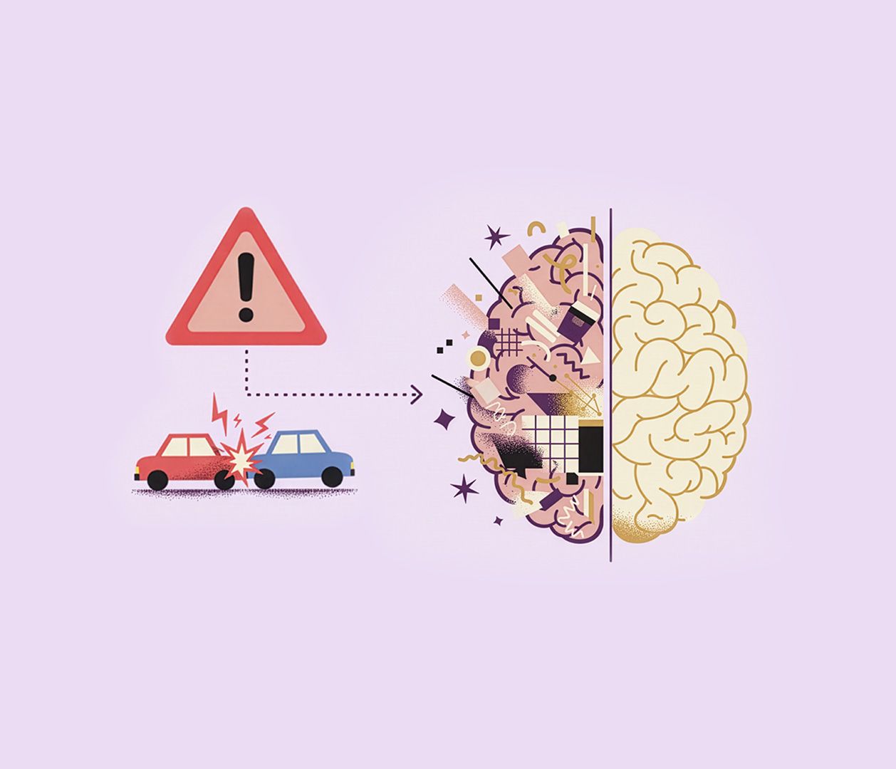 Car crash setting off the left side of the brain