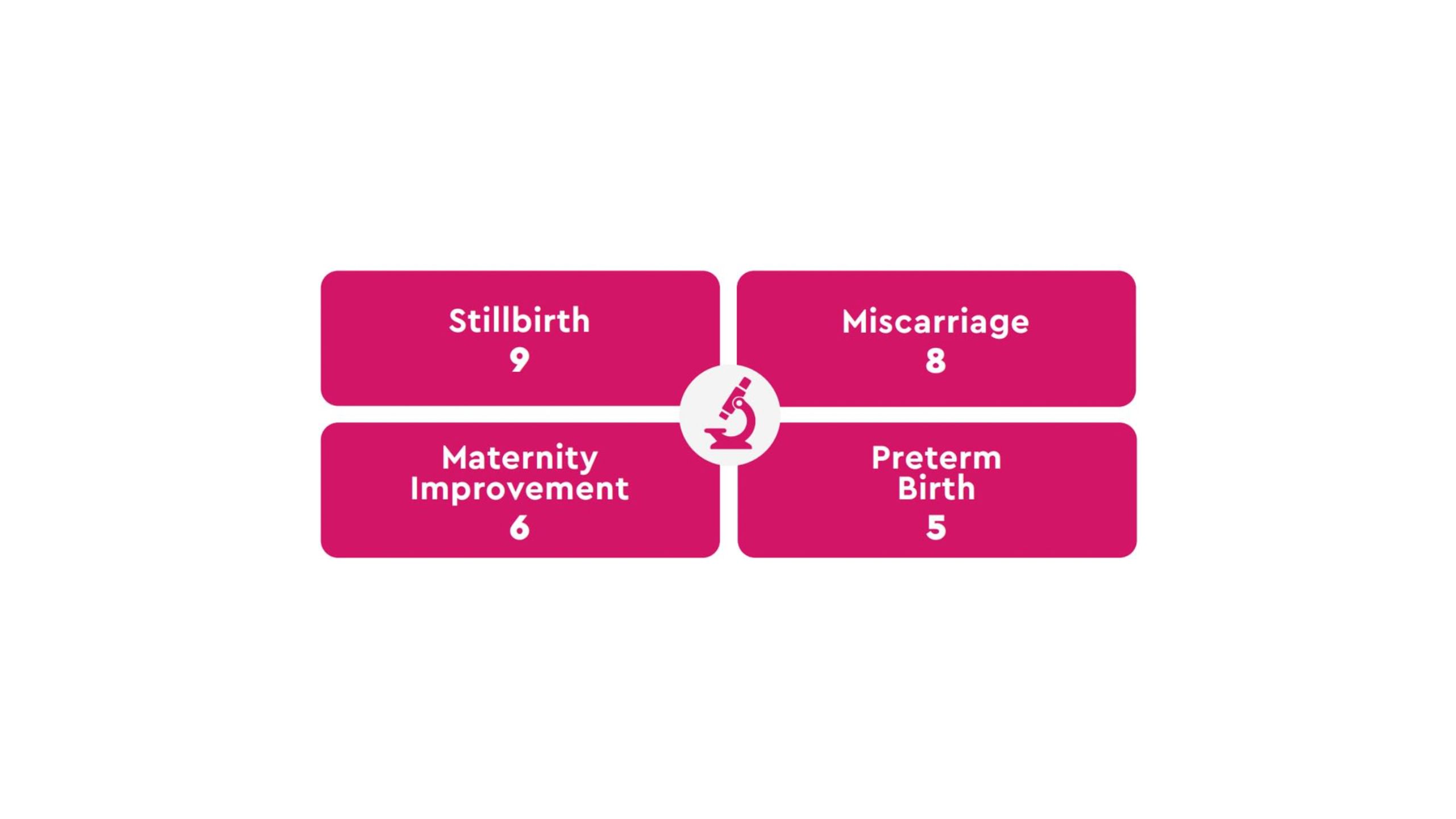 Image of text reads Stillbirth 9 Miscarriage 8 Maternity improvement 6 Preterm birth 5.
