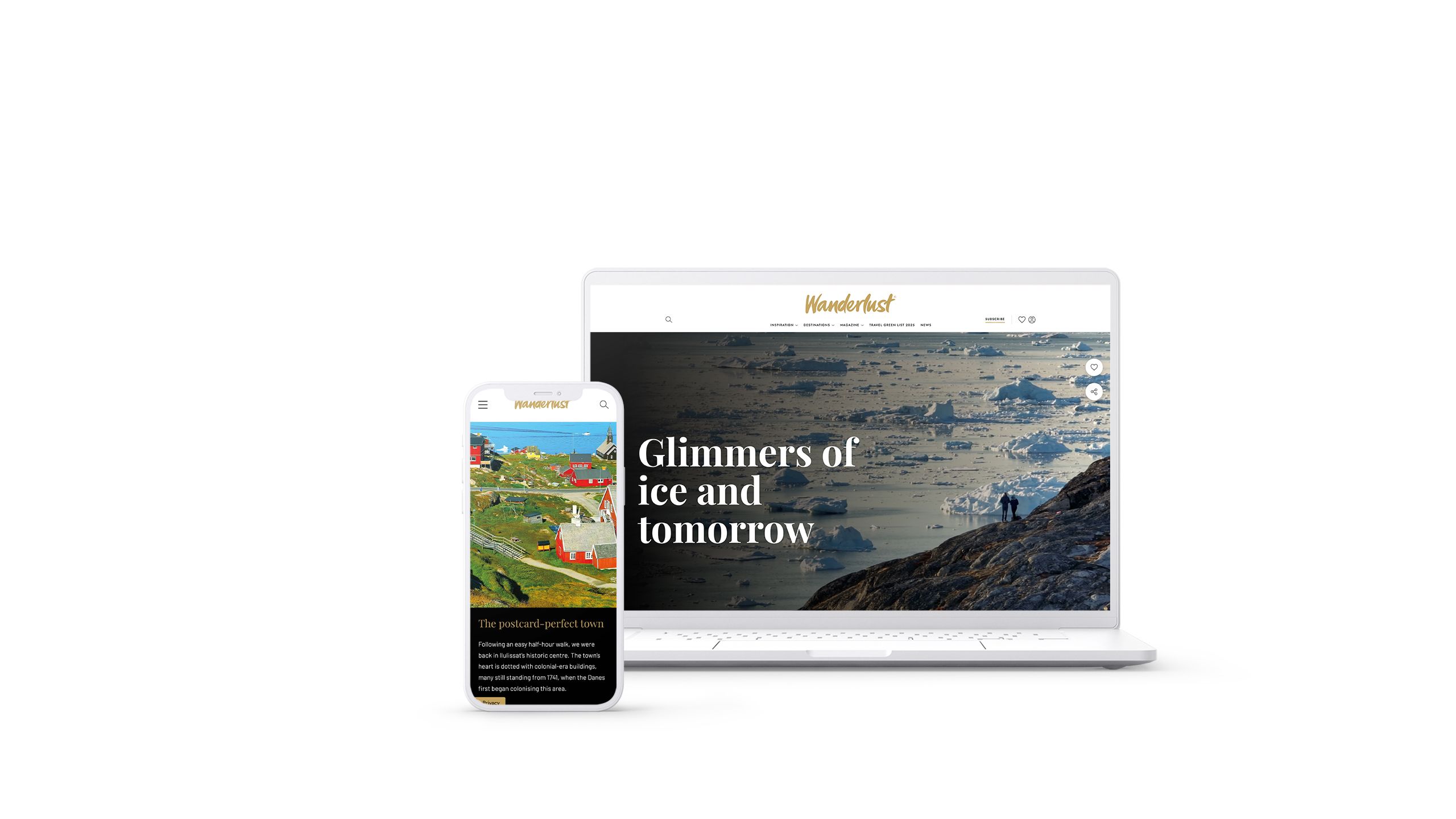 Phone and laptop screen showing Wanderlust magazine