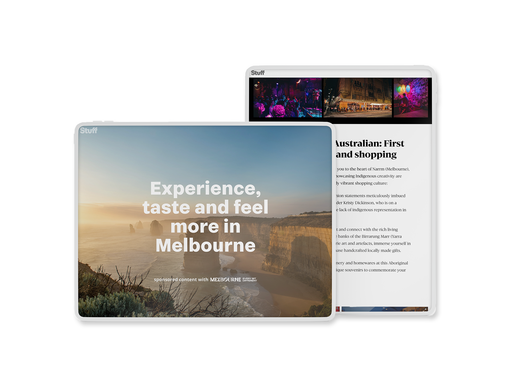 Screens showing sponsored content for Melbourne