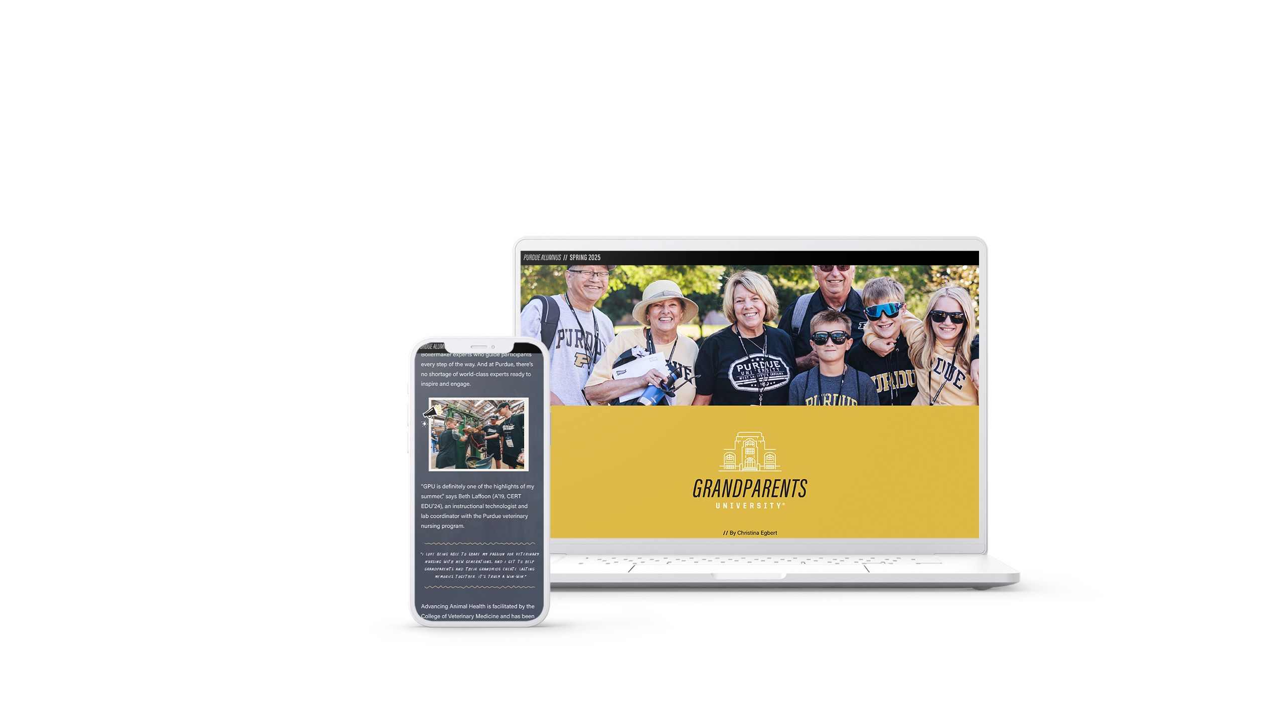 Phone and laptop screen showing Purdue Alumnus