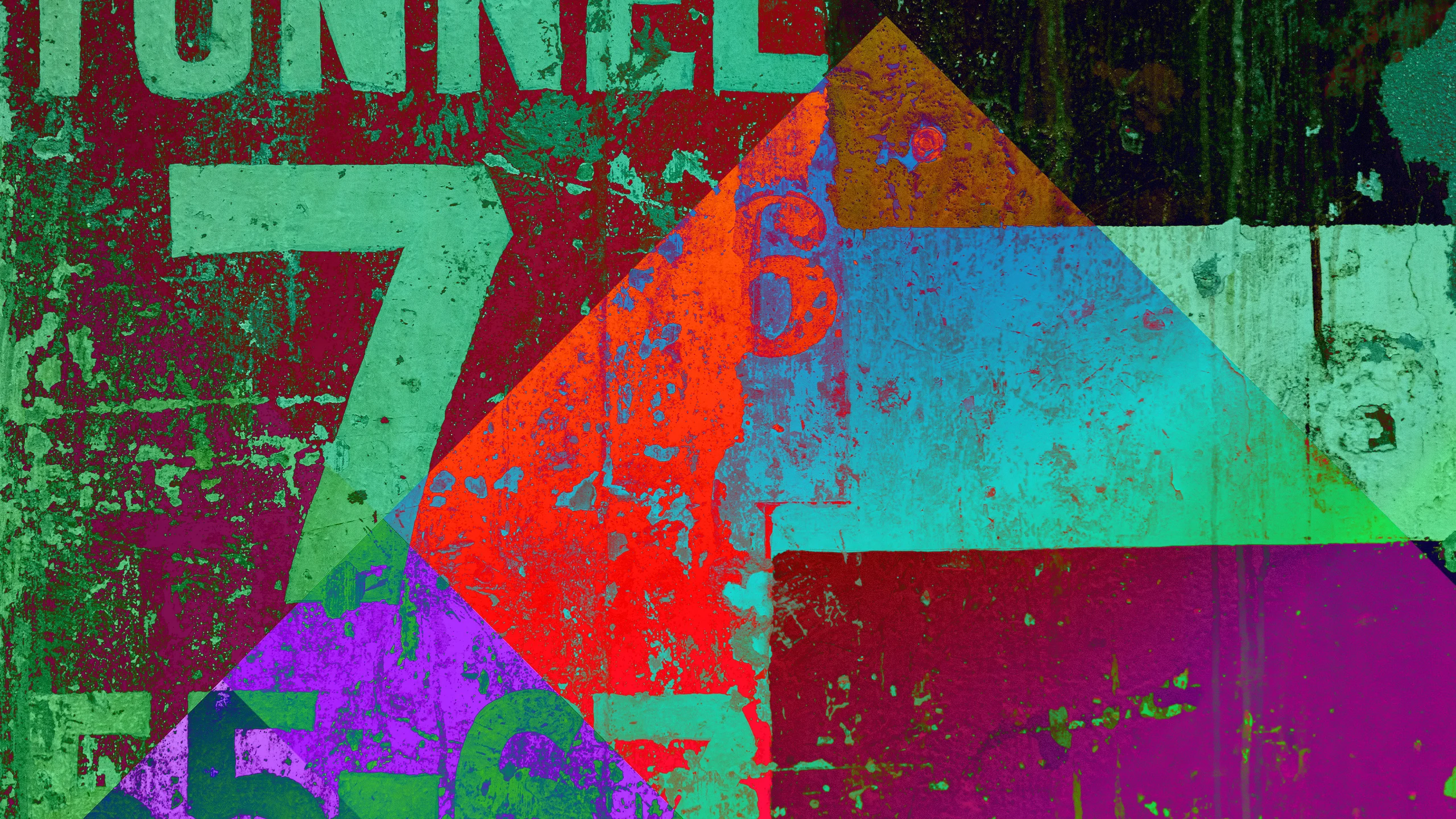 Colourful geometrics shapes with a prominent '7'