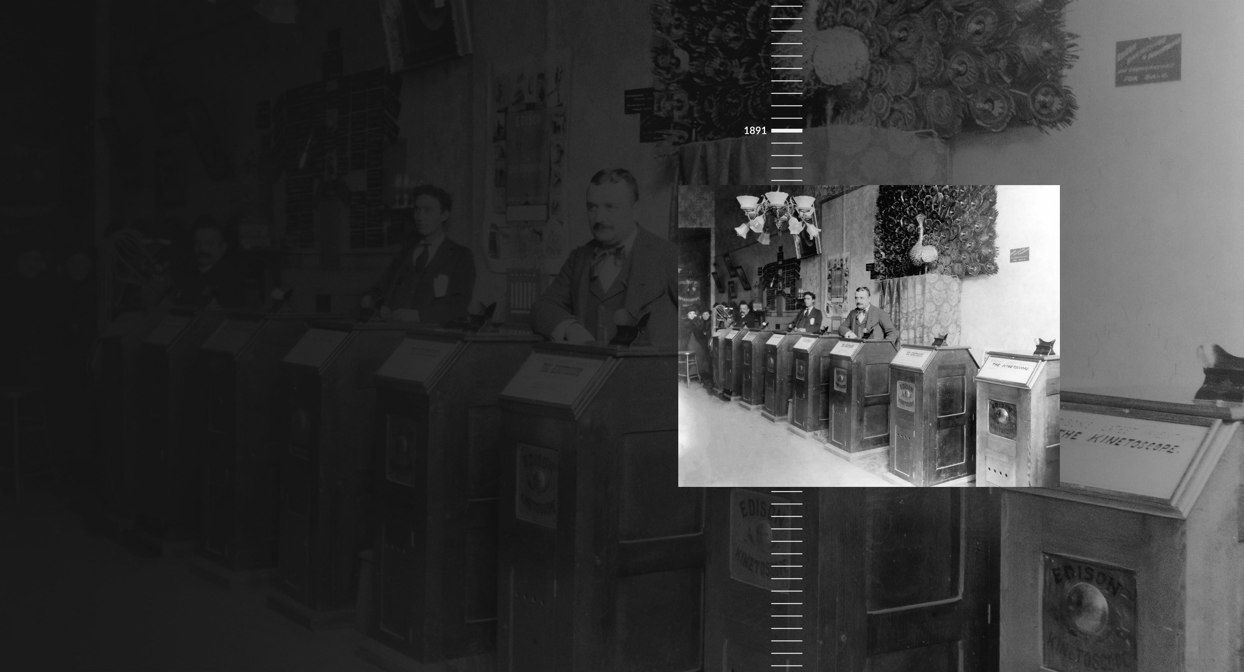 Men standing in a kinetoscope viewing centre.