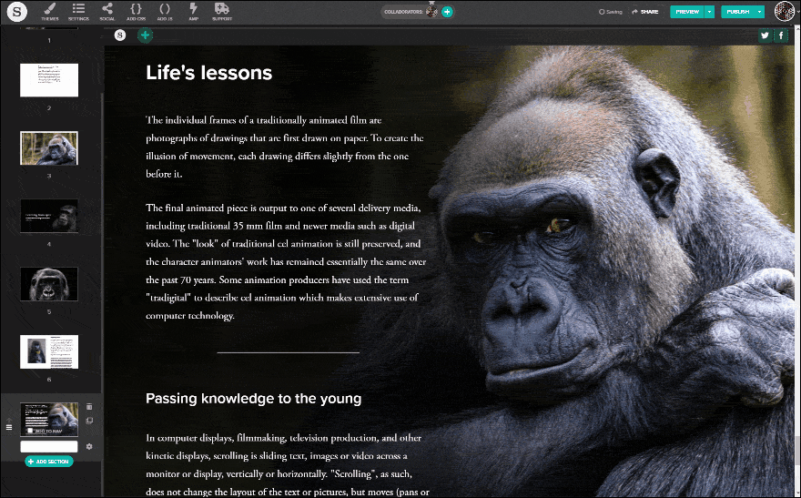 A screenshot of a Background Scrollmation section in the Shorthand app