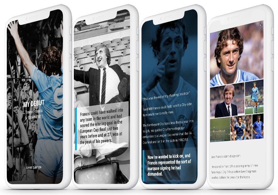 Screenshots from the Man City's photo essay, spread across several devices.