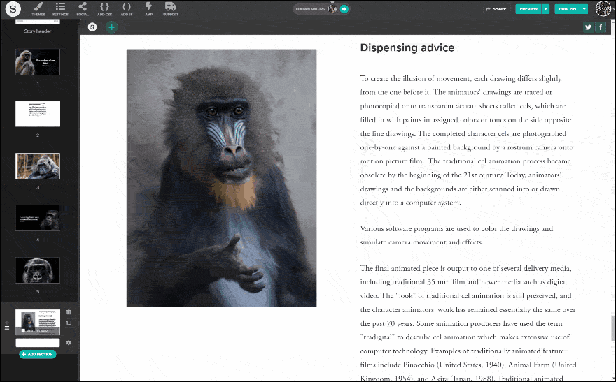 A screenshot of a Scrollmation section in the Shorthand app