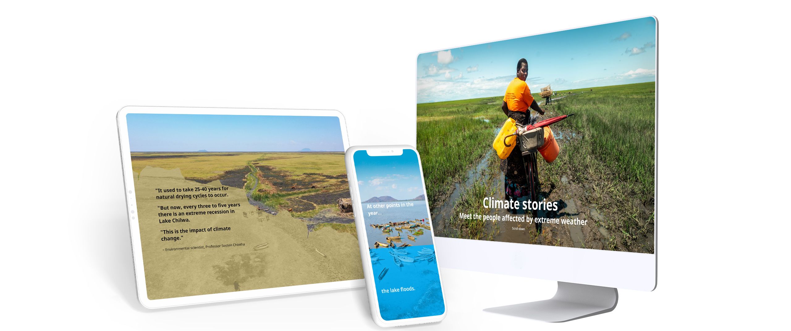 Screenshots from the WaterAid's photo essay, spread across several devices.