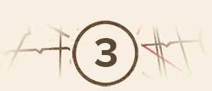 The number three on a brown background with criss-crossing lines, reminsicent of a map.