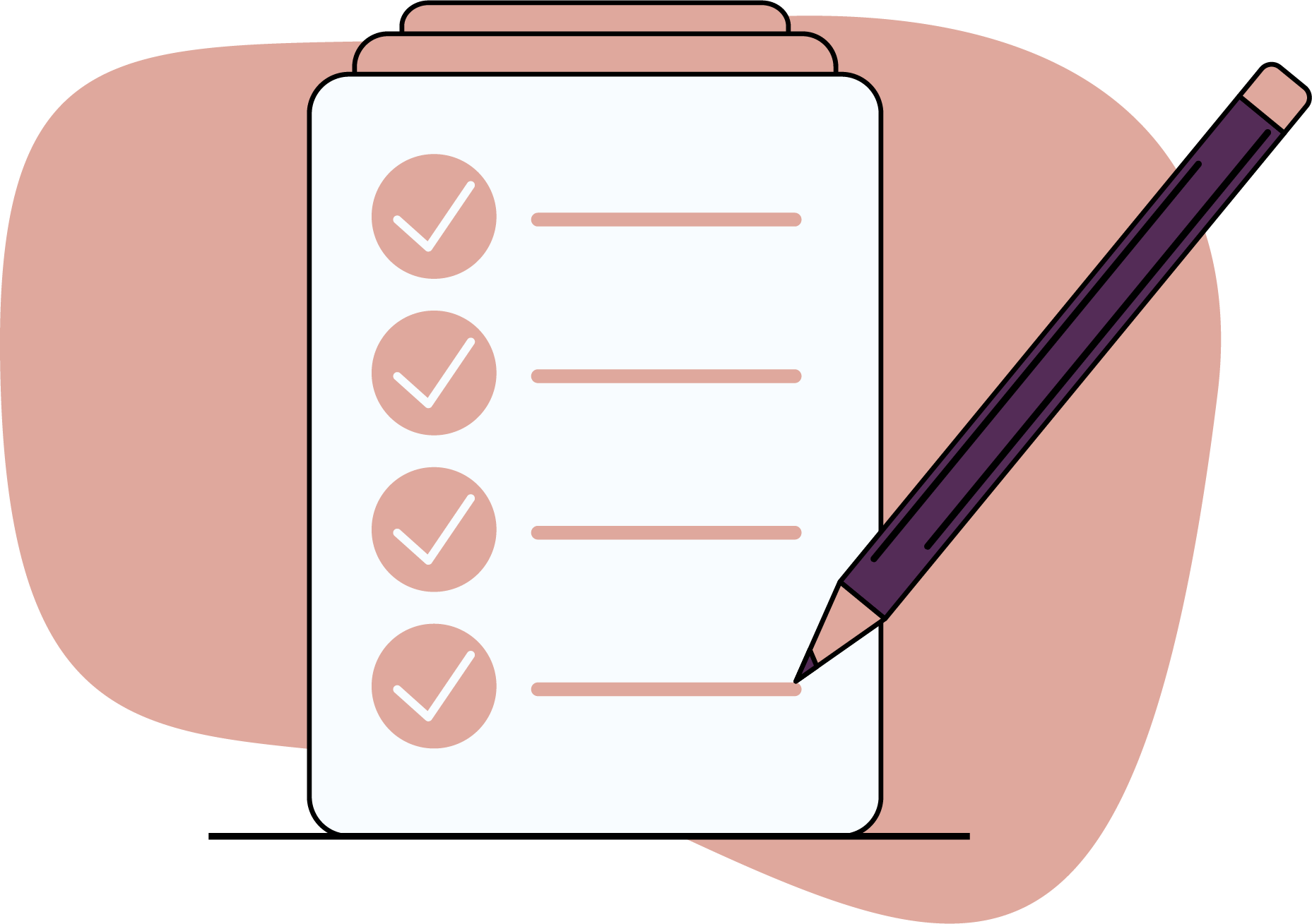 Icon illustration of a checklist with a pencil next to it.