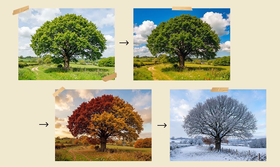 Image showing tree in four seasons now as photographs