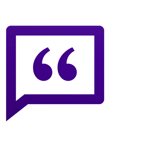 Purple icon showing a speech bubble with quote marks inside.