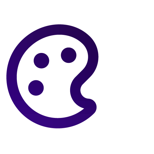 Purple icon of an artist palette.