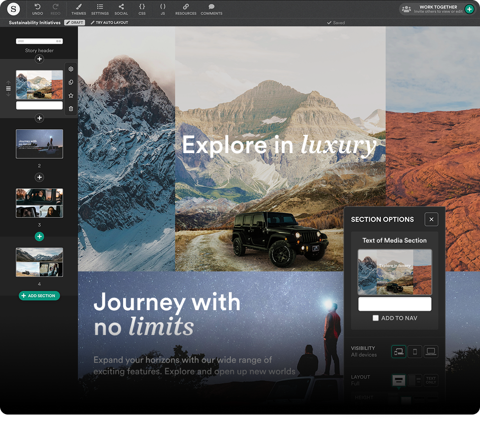 Screenshot from the Shorthand interactive content tool user interface.