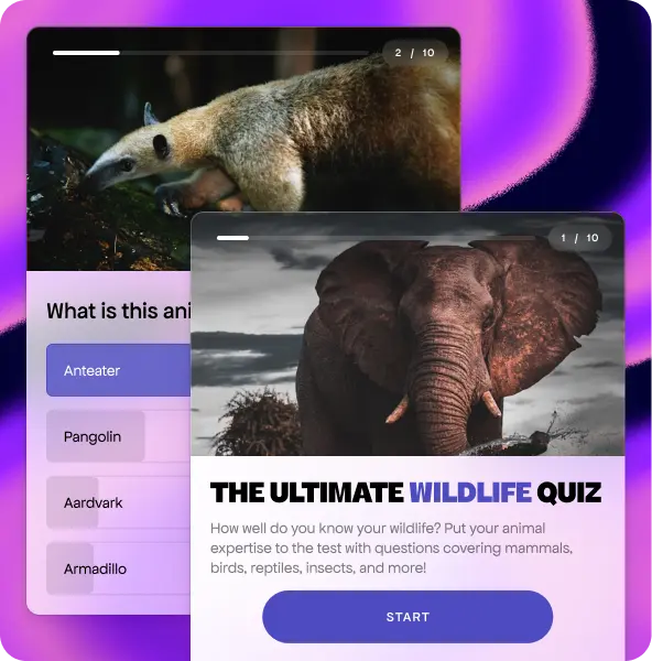 Screenshots of two quizzes built with interactive quiz tool Qzzr.