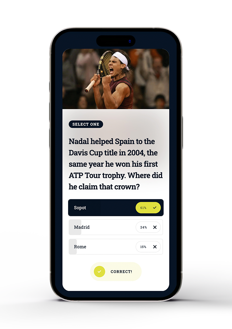 Screenshot from a tennis quiz built with Riddle
