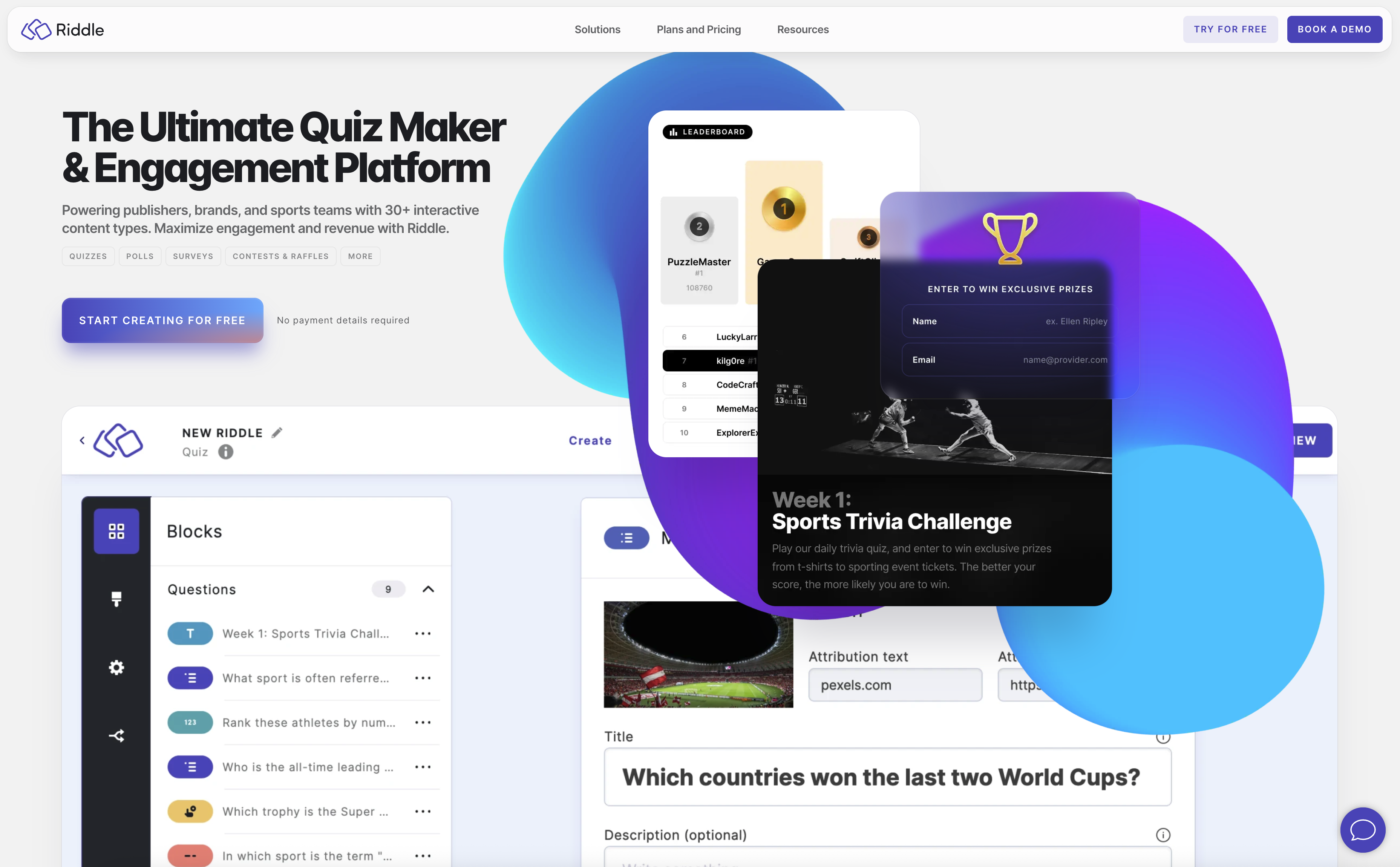 Screenshot from interactive quiz builder Riddle