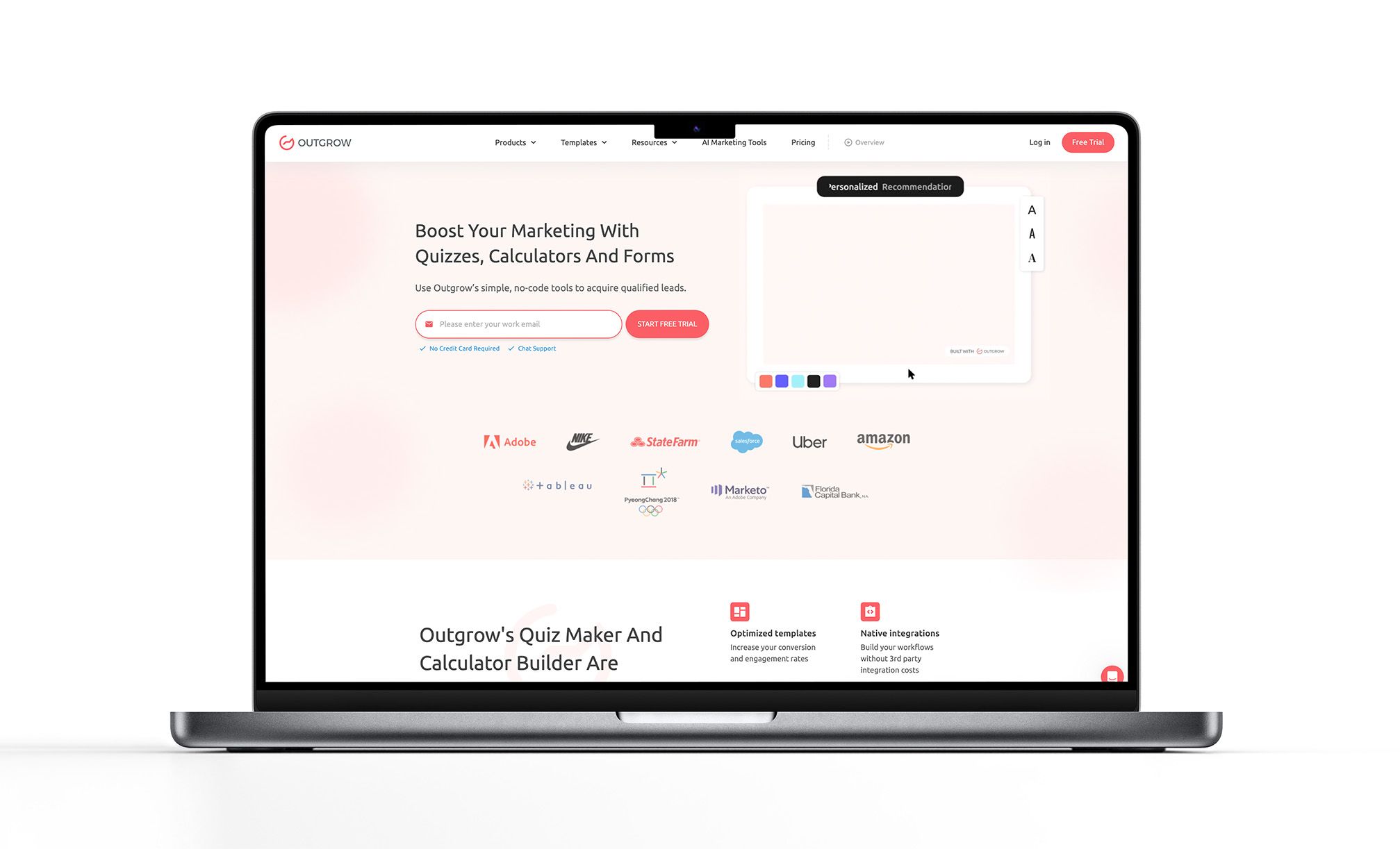 Screenshot from outgrow, a quiz and forms builder, website