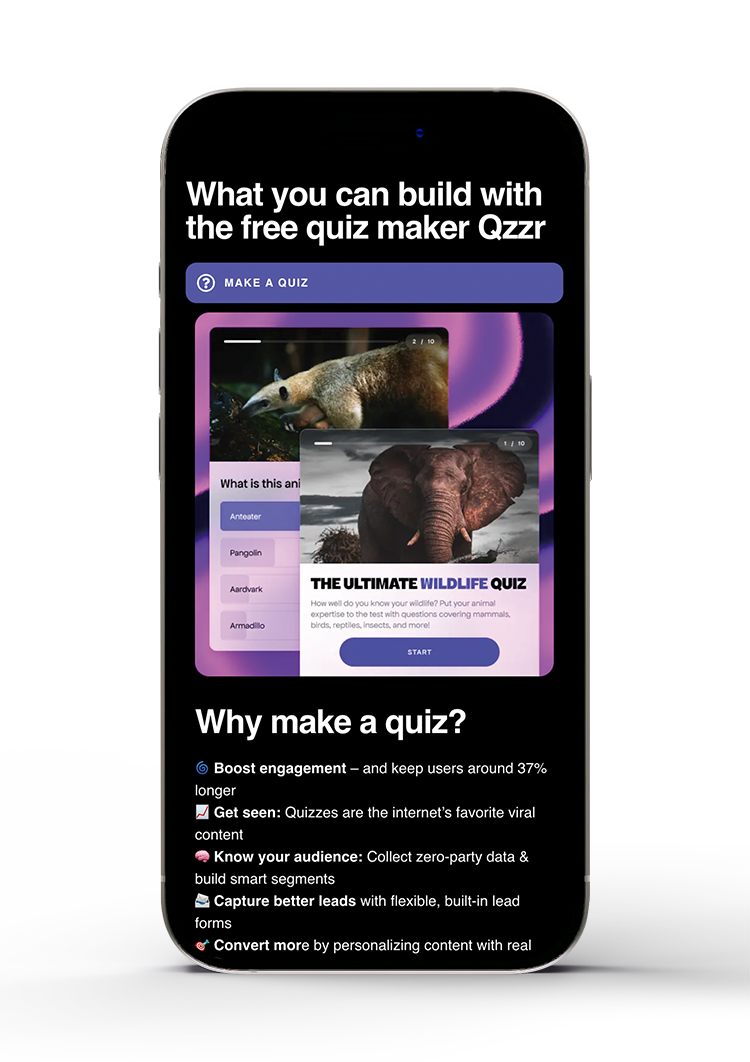 Screenshot from qzzr, an online quiz building tool.