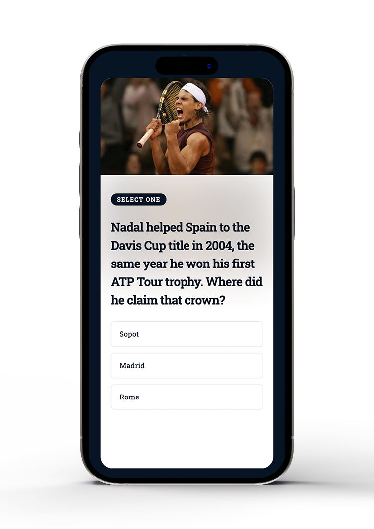 Screenshot from a tennis quiz built with Riddle