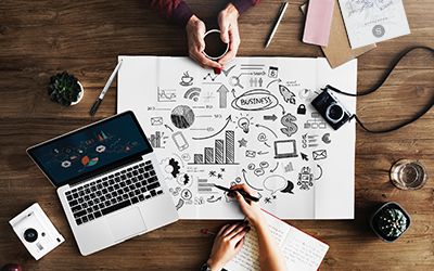Workplace collaboration flat lay