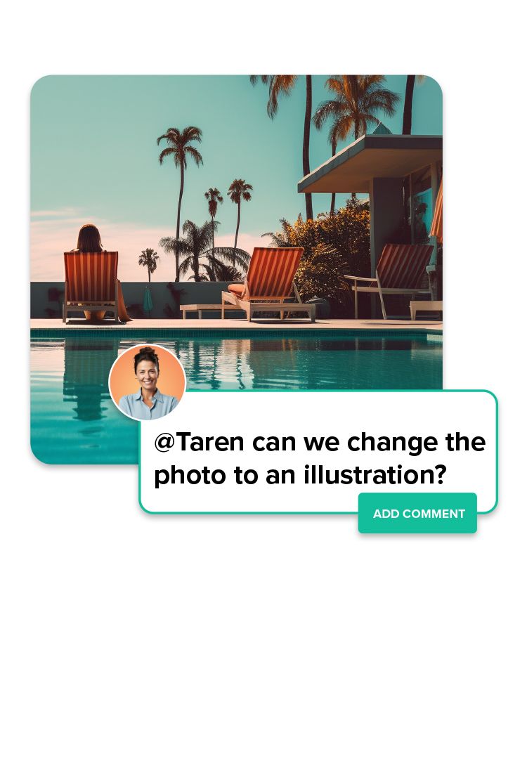 A view of Shorthand's editor showing a story called "The Ultimate Travel List". There is a box at the bottom next to a person's face that says, "@Taren can we change photo to an illustration?"