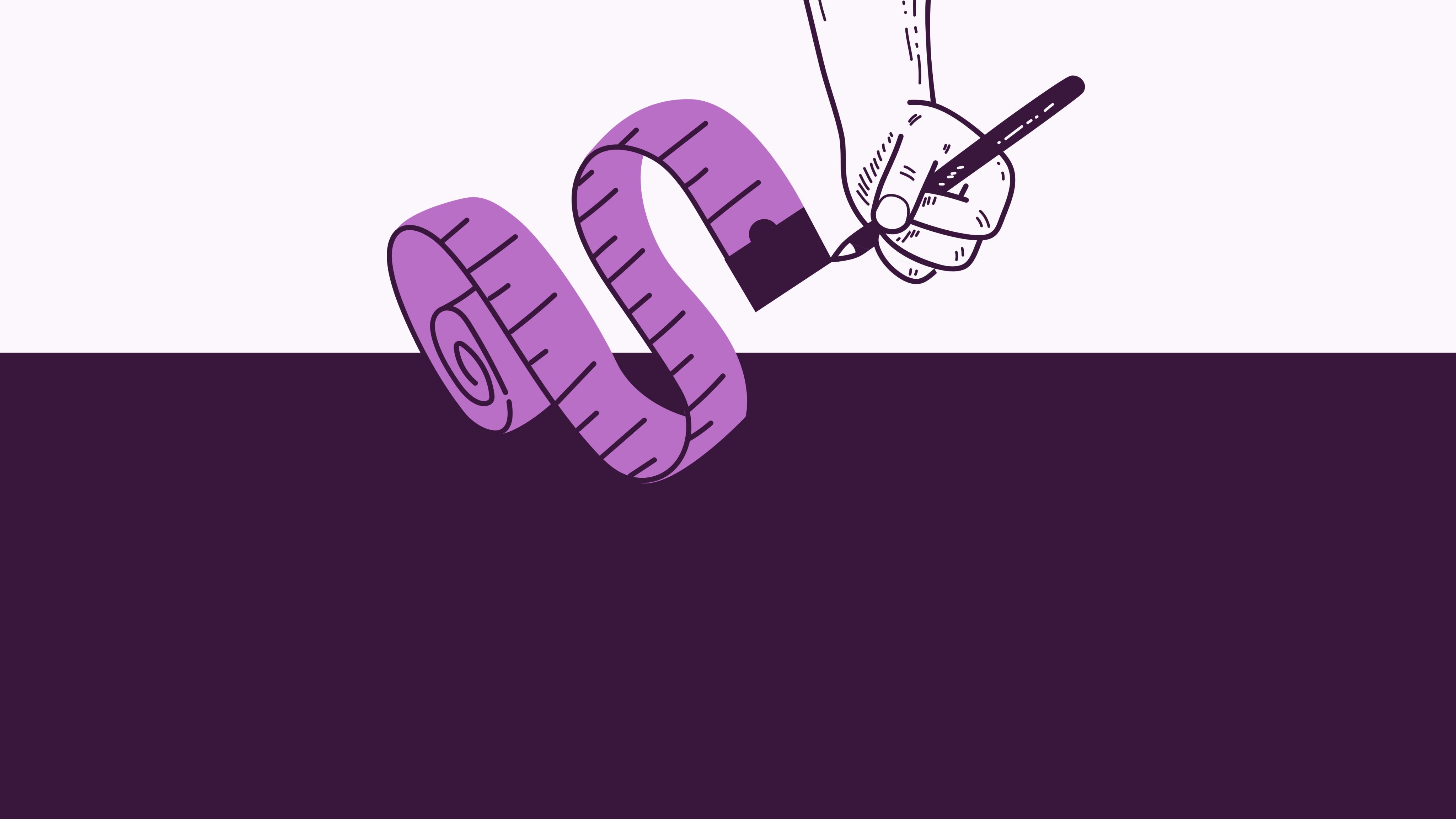 An illustrated hand holding a pencil next to a measuring tape.