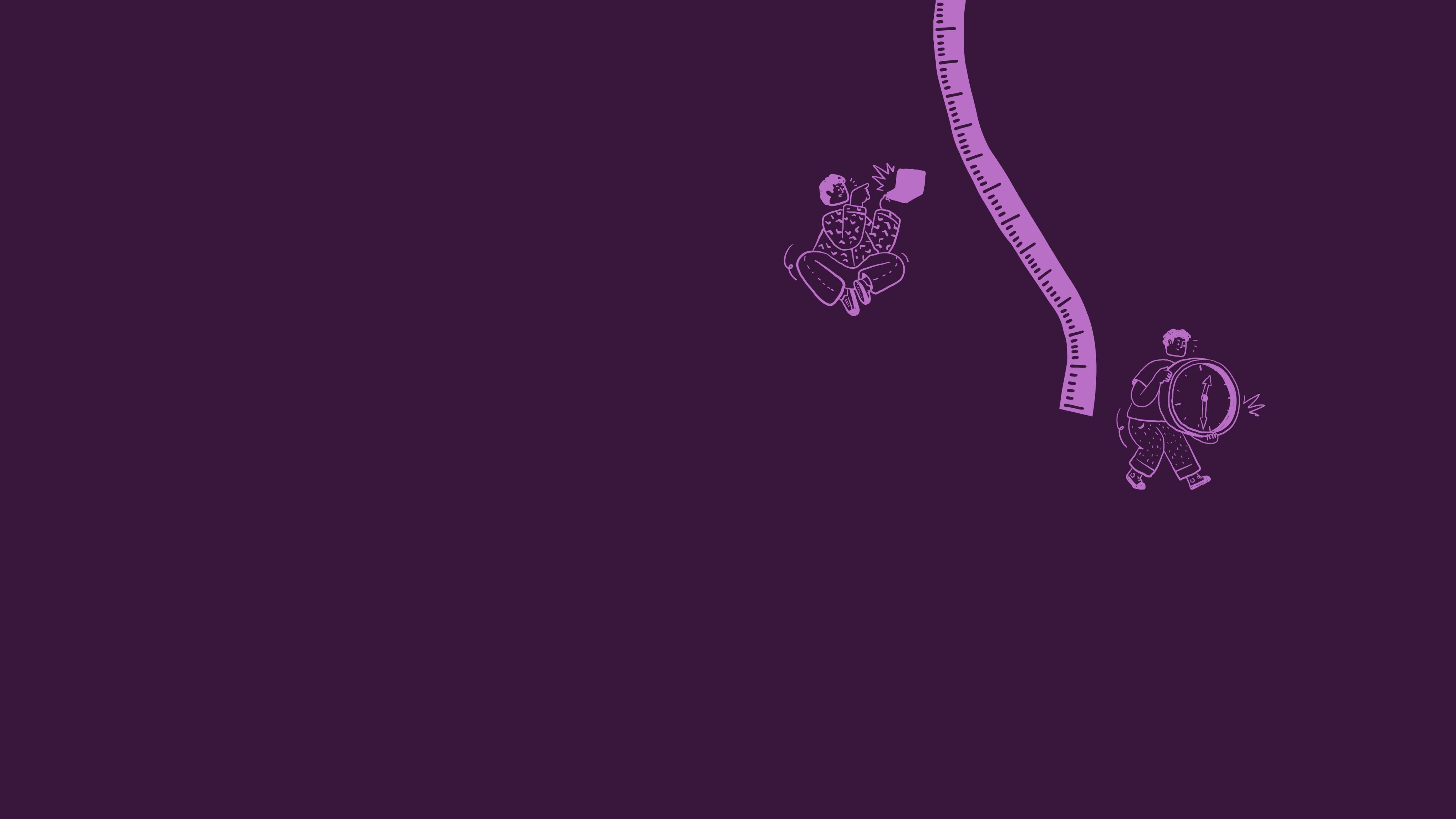 Scrolling illustration of a measuring tape working its way down the page with illustrated people popping up next to it.