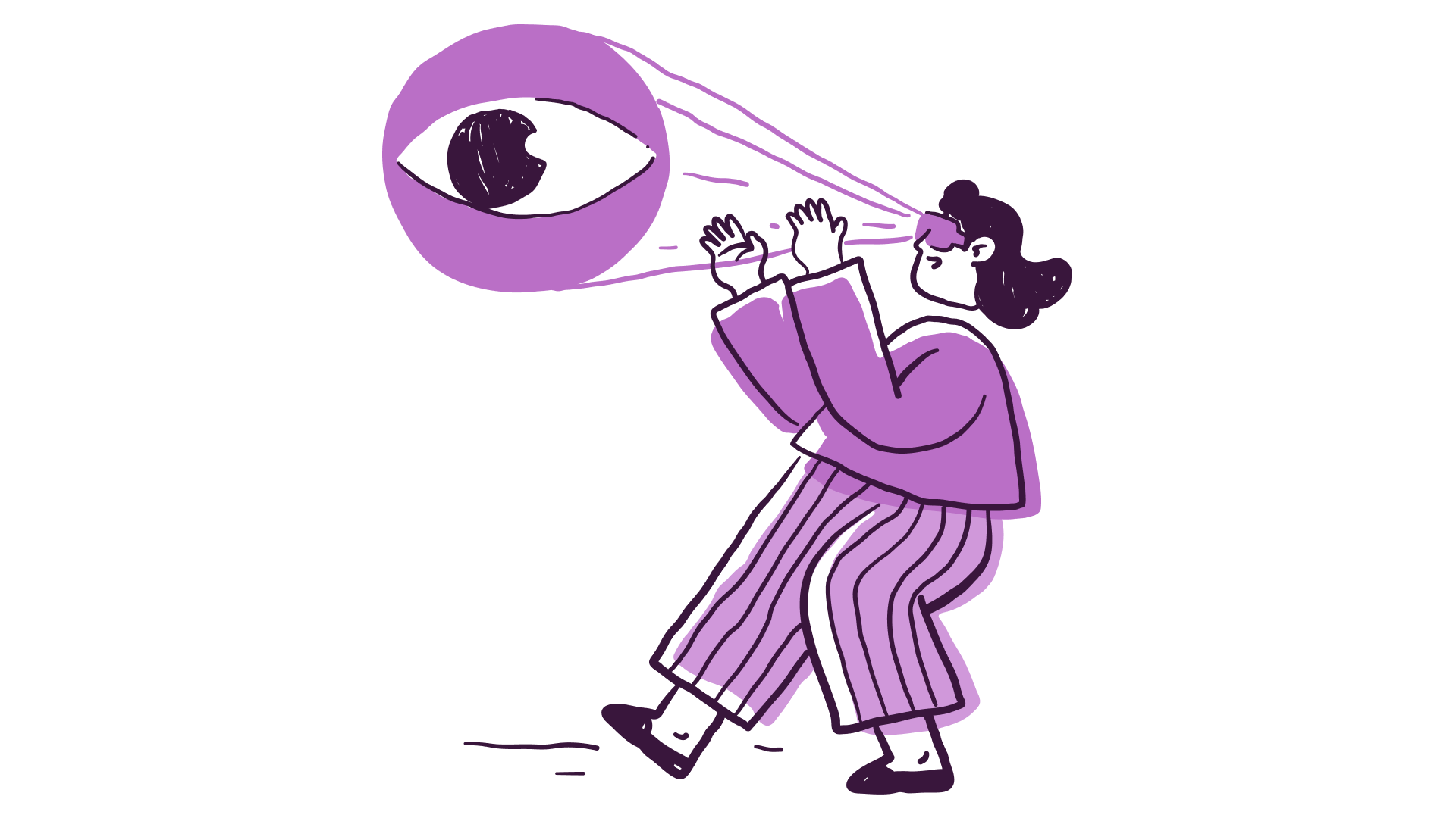 Illustration of a woman and her eye has been magnified to jumbo size.