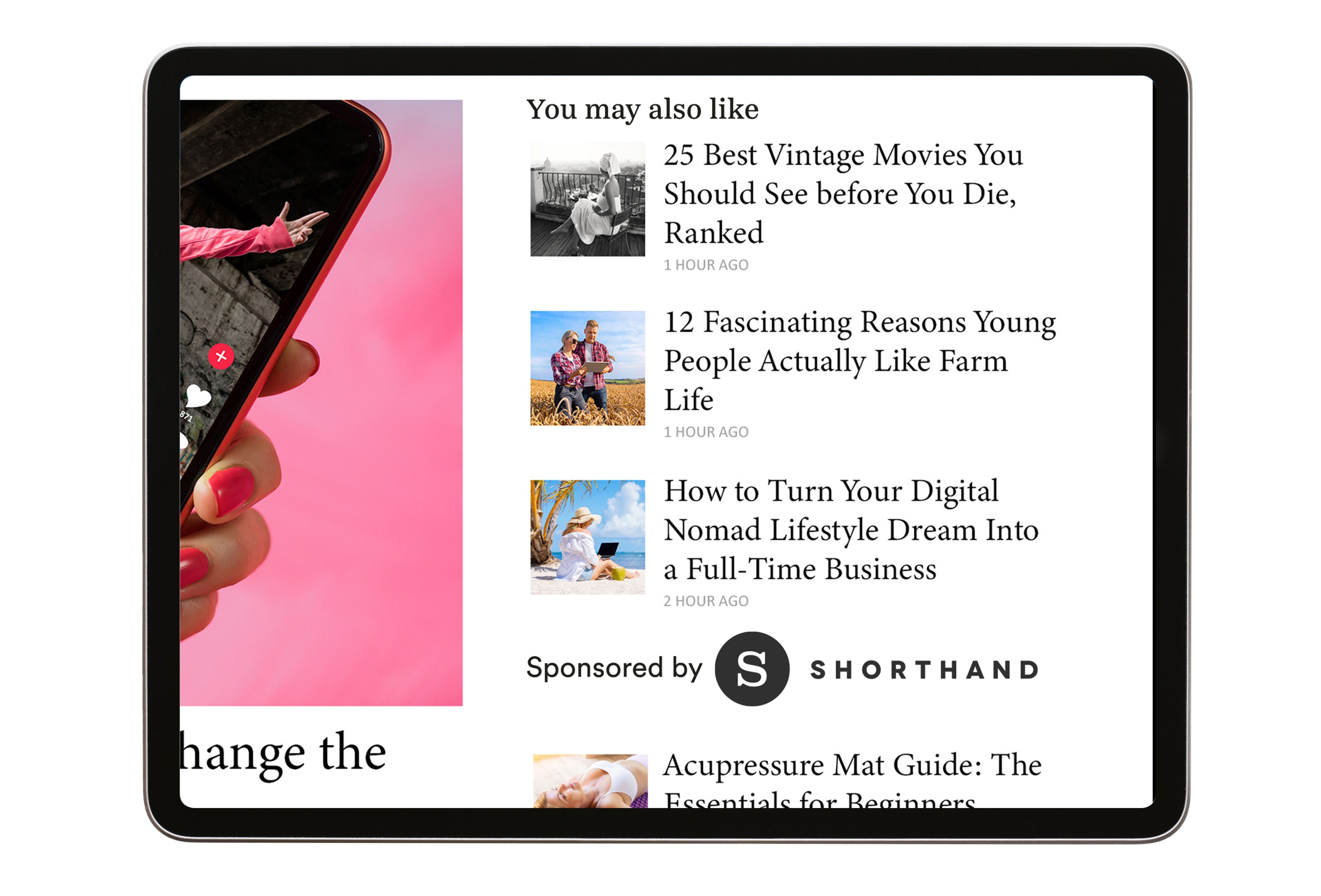 an example of a content recommendation native ad on a tablet screen.