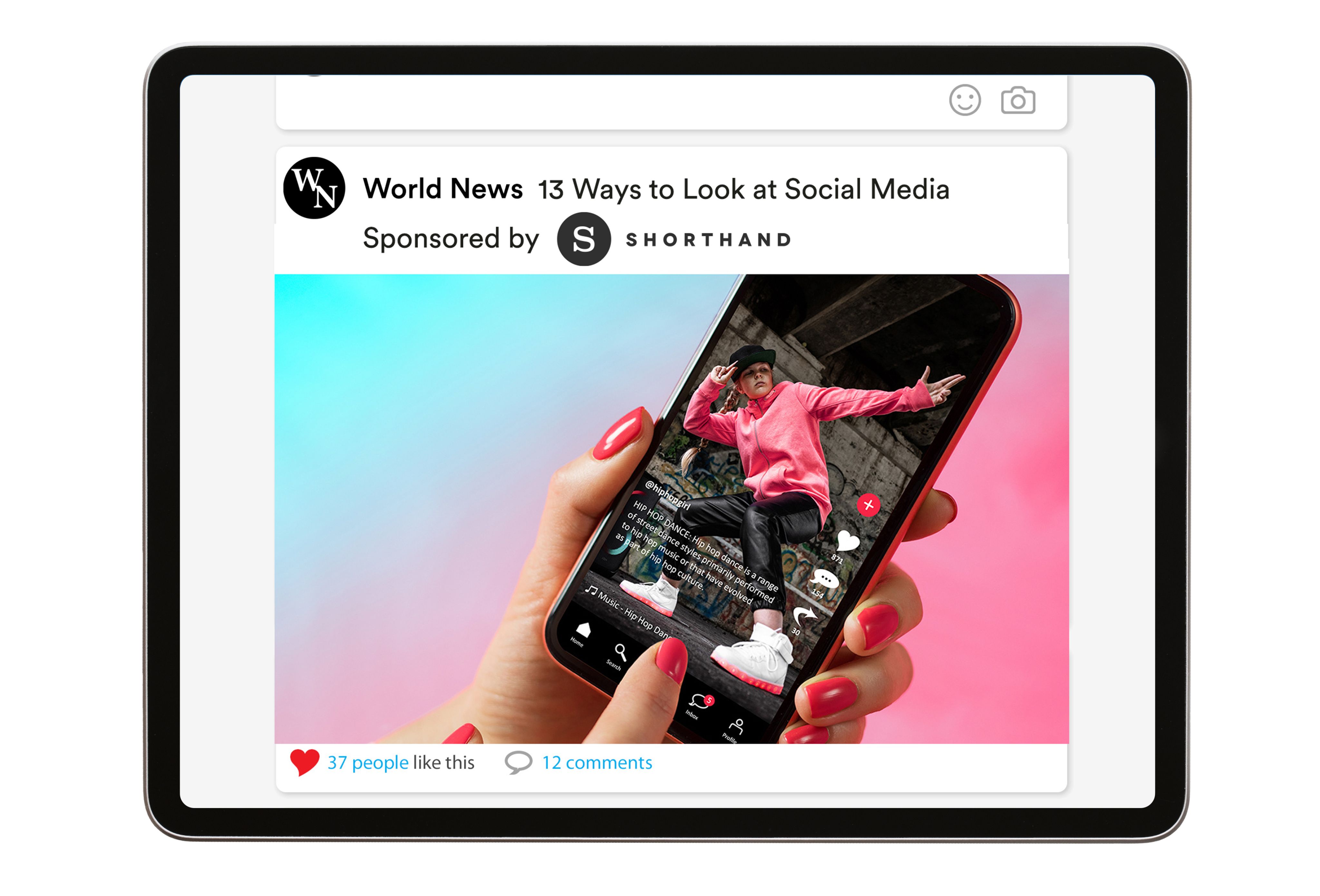 an example of an In-feed, or in-content native ad on a tablet screen