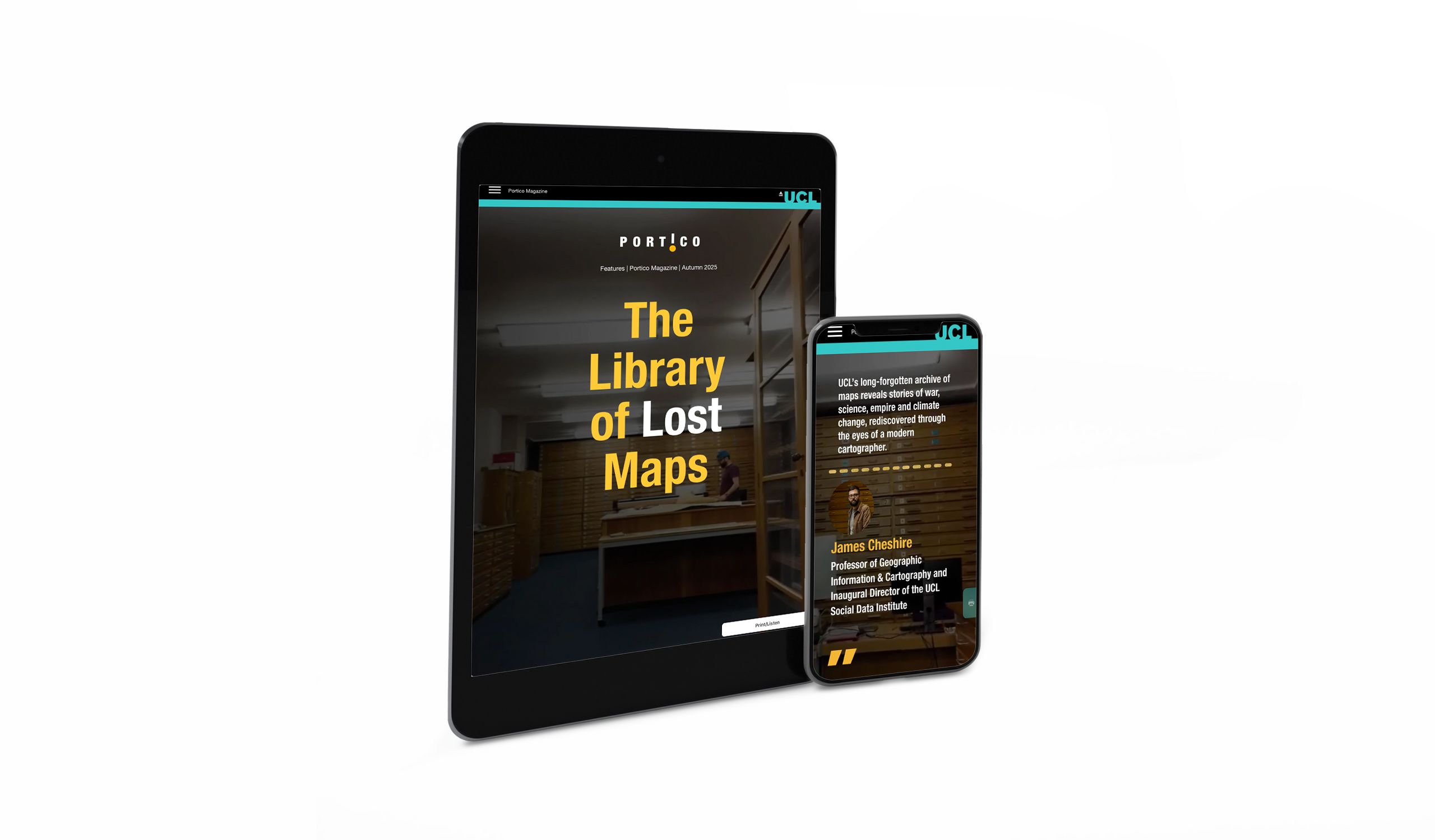 ipad and iphone mock up of portico website